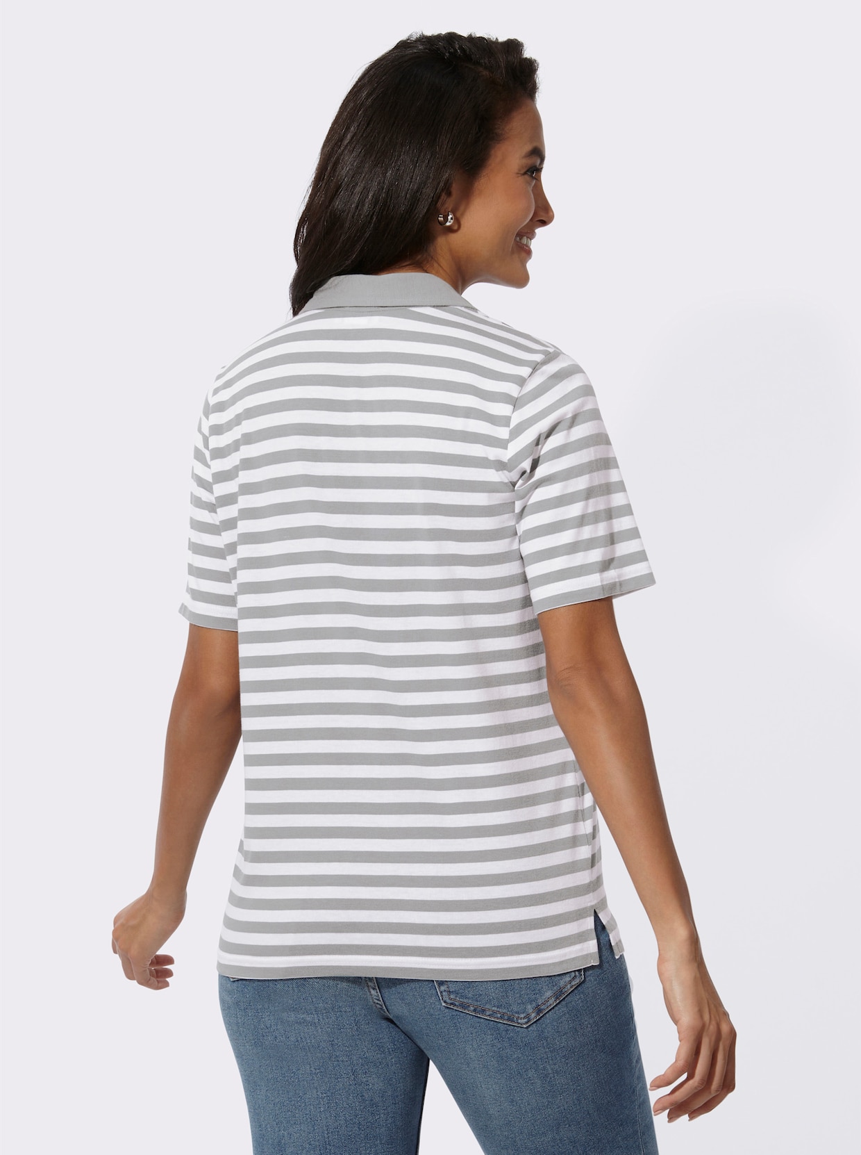 Poloshirt - lichtgrijs/wit gestreept