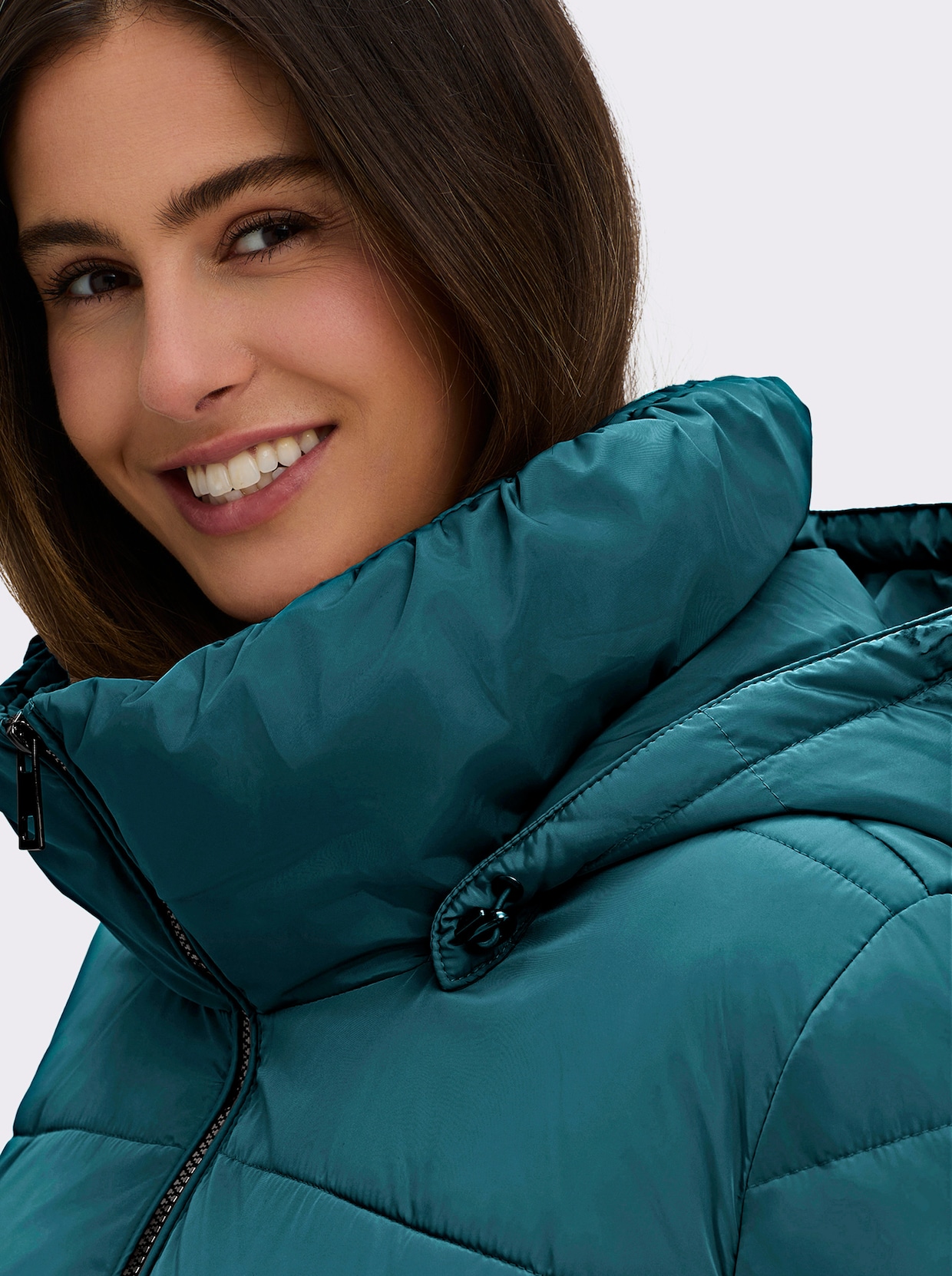 Steppmantel mit Raffung am Stehkragen - petrol