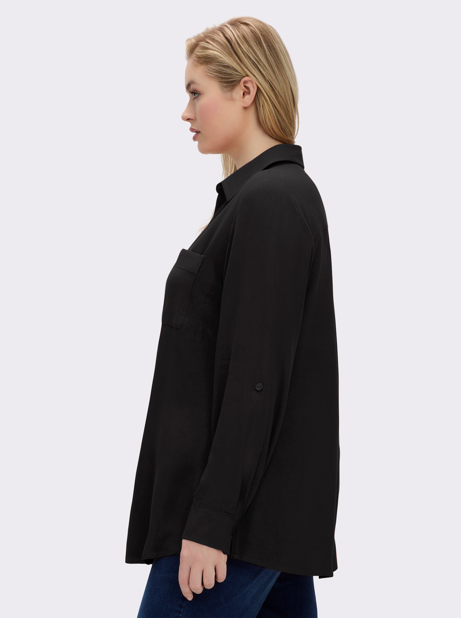 sheego Hemdbluse mit Krempelärmeln - schwarz