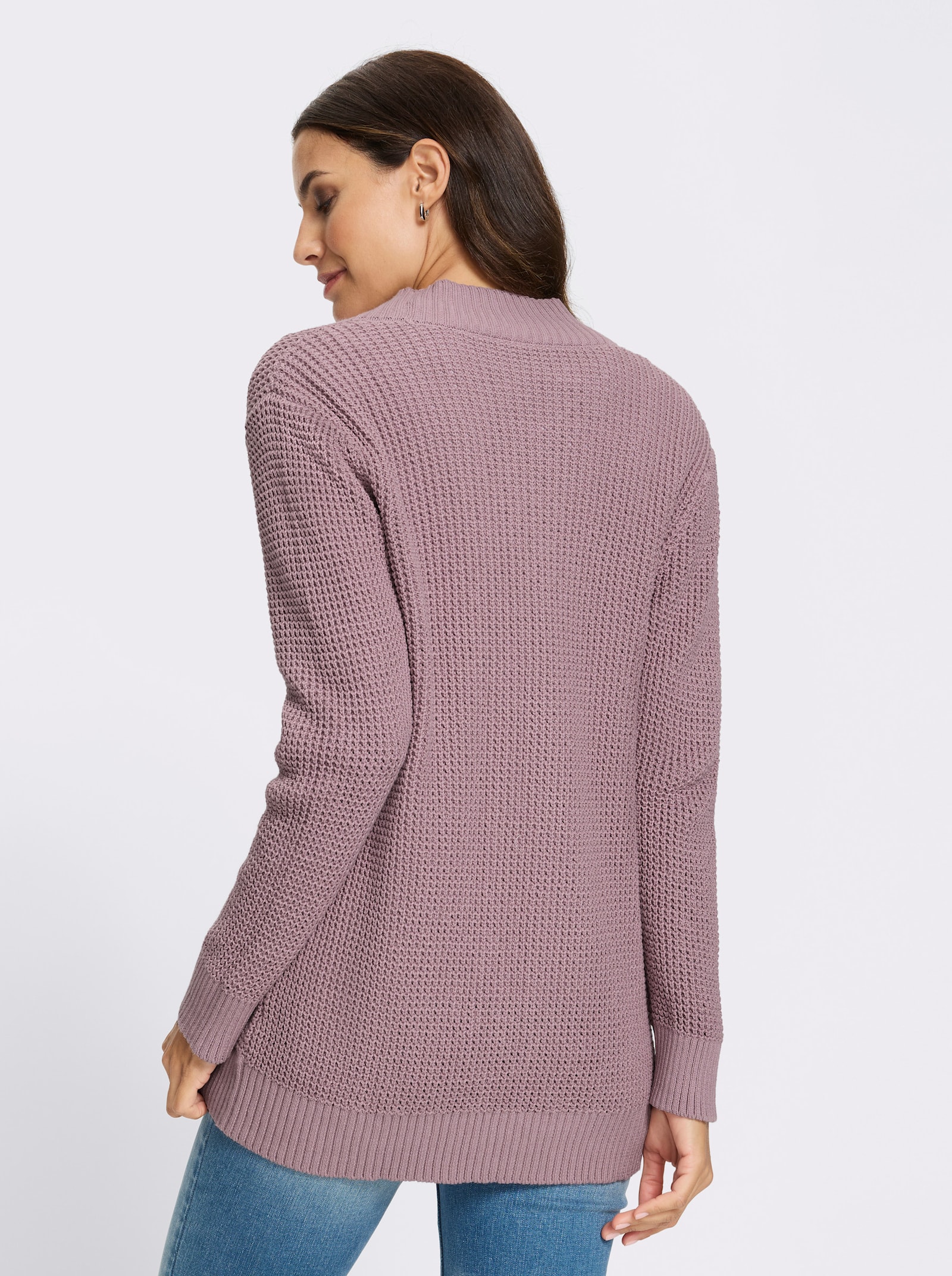 Strickjacke mit abgerundetem Saum vorne - mauve