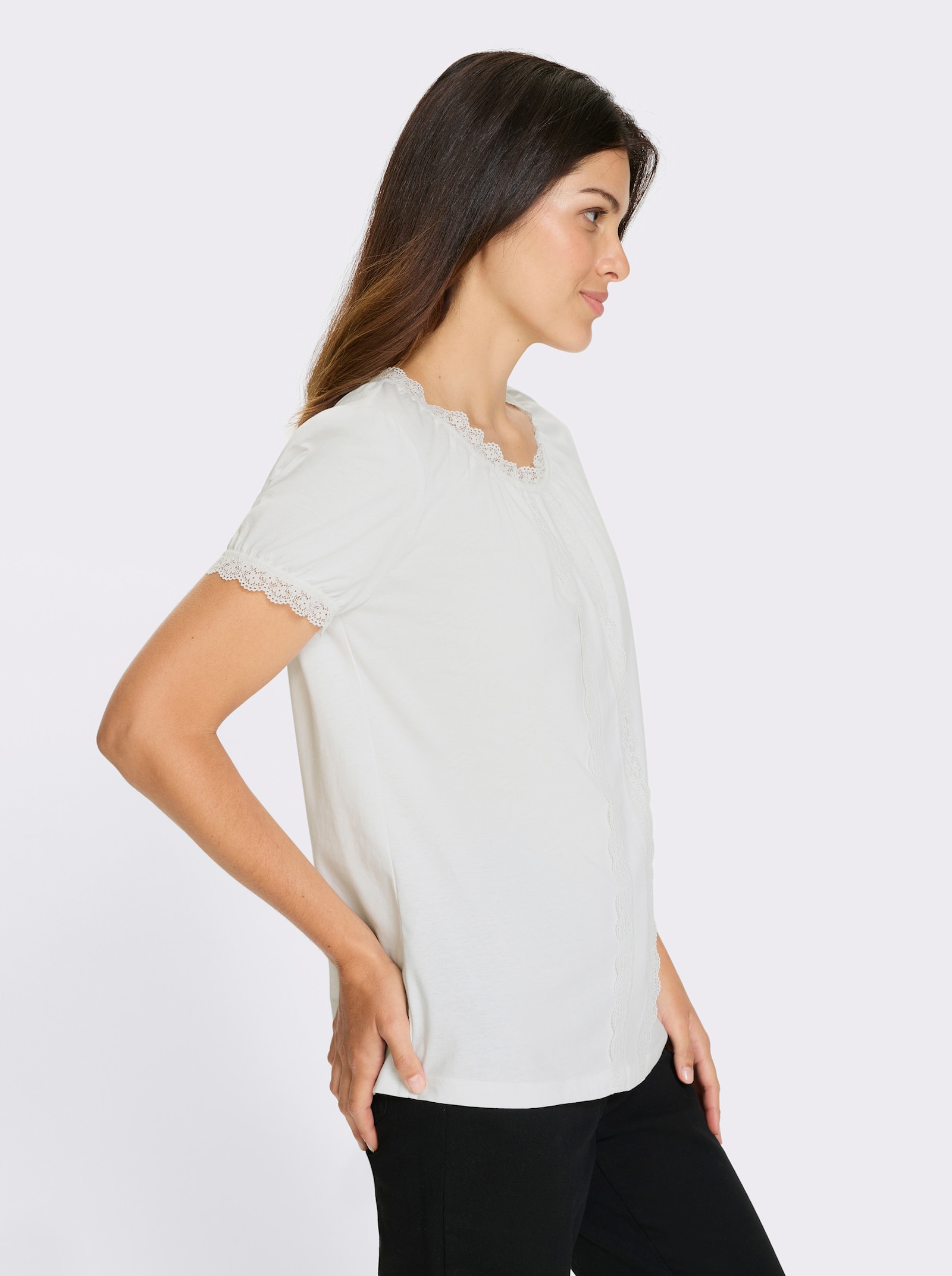 Trachtenshirt mit Spitzen-Verzierung - weiß