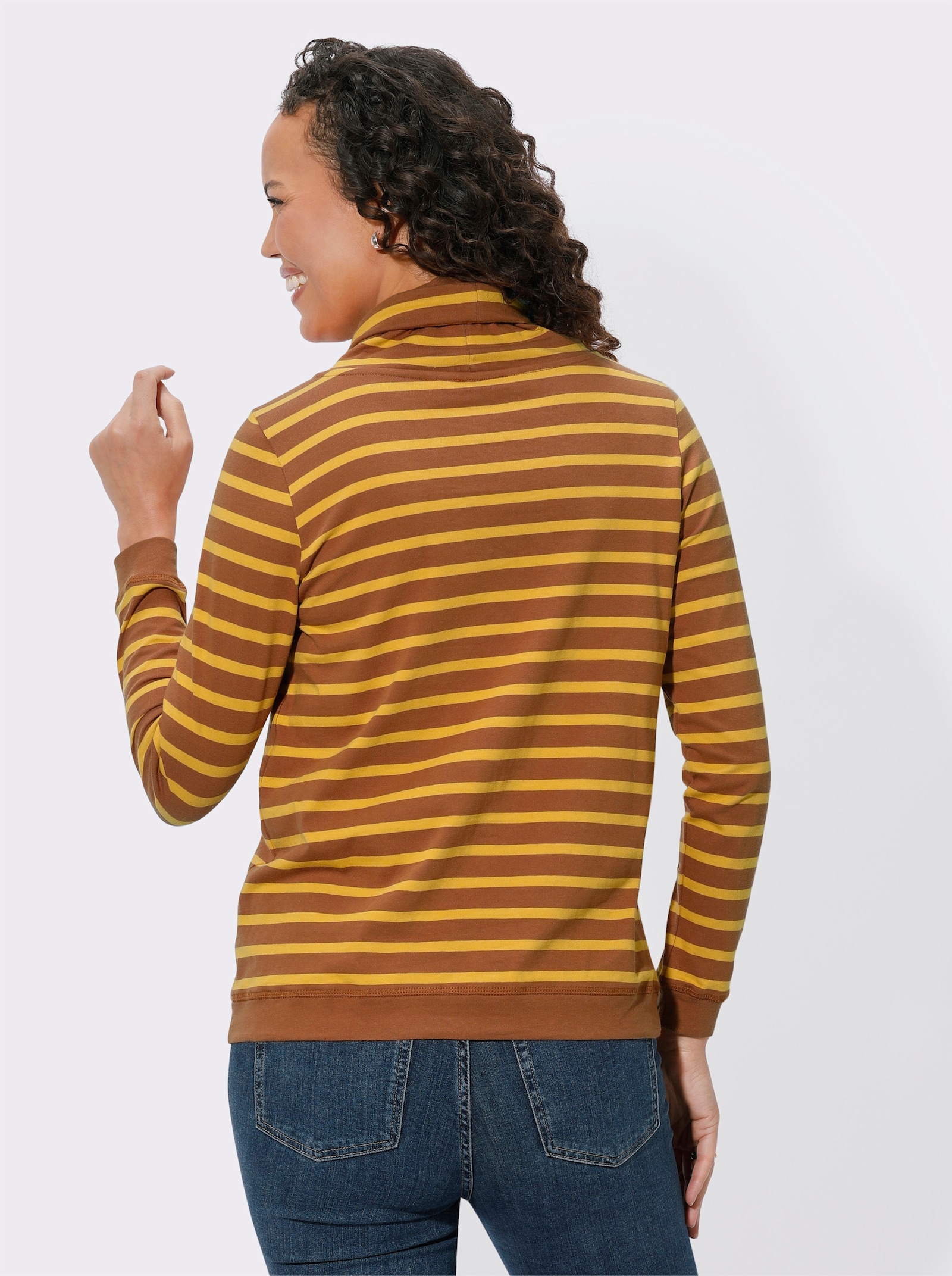 Colshirt in streepjesdessin - cognac/oker