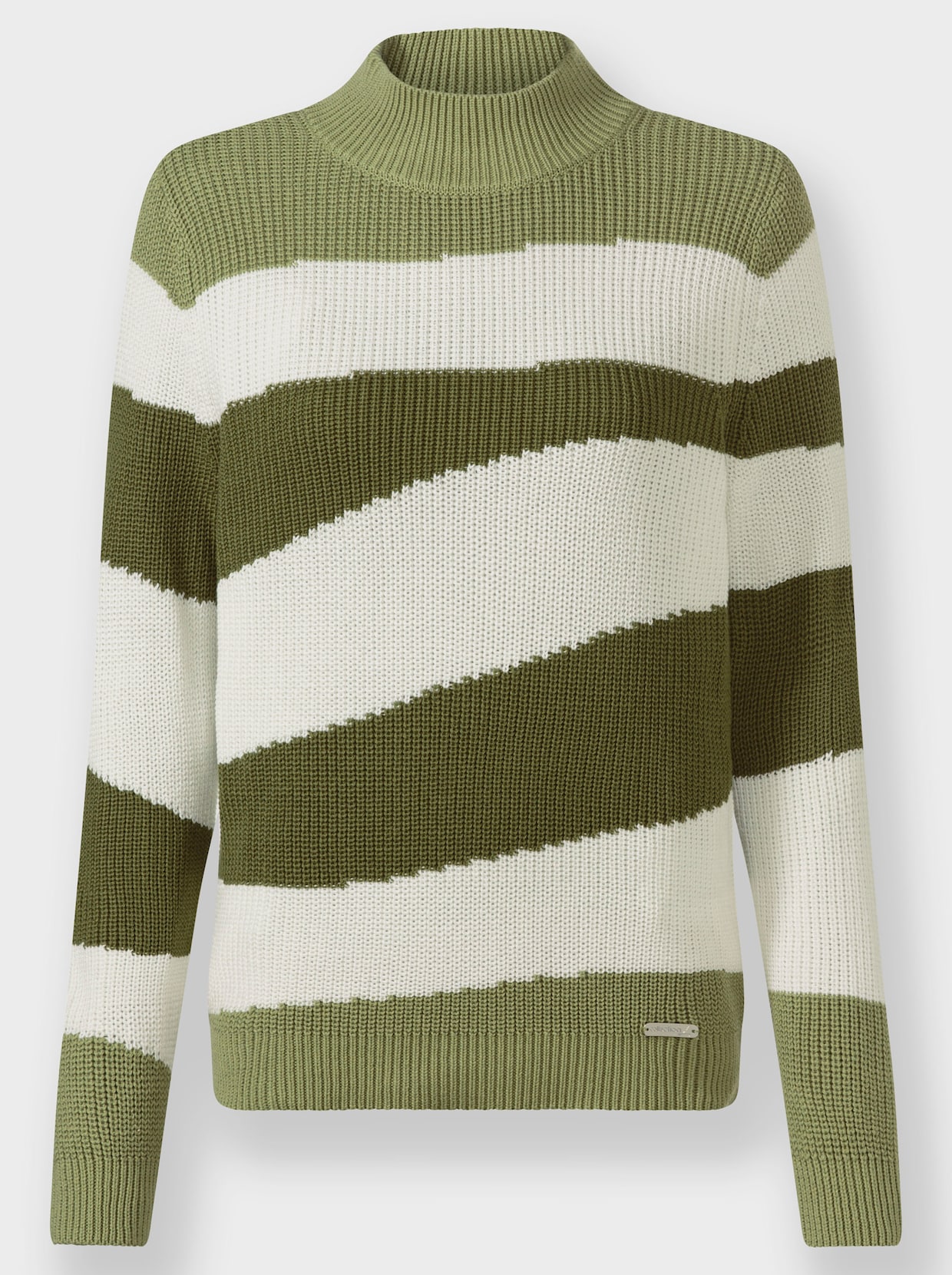 Stehkragenpullover mit Intarsienstrick-Muster - oliv-ecru-gemustert