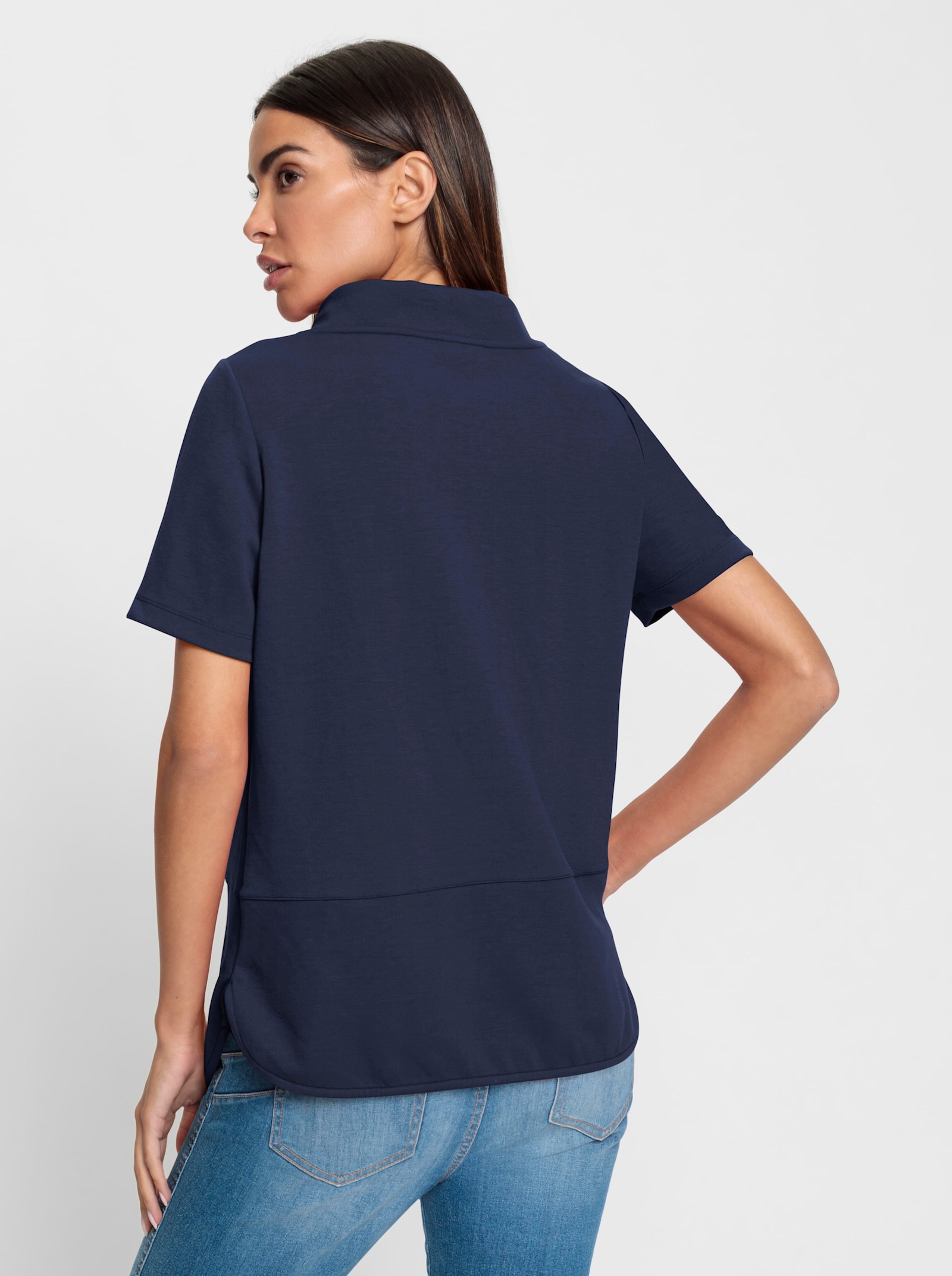 heine Kurzarmshirt mit Lettering-Druck - marine