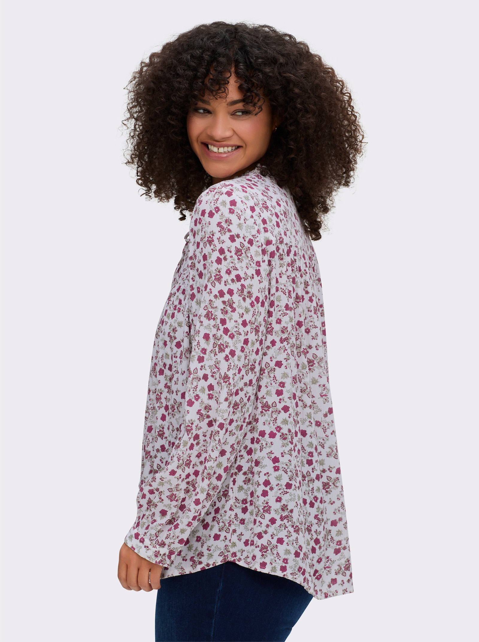 sheego Crêpeblouse met bloemetjesprint - ecru/heide geprint