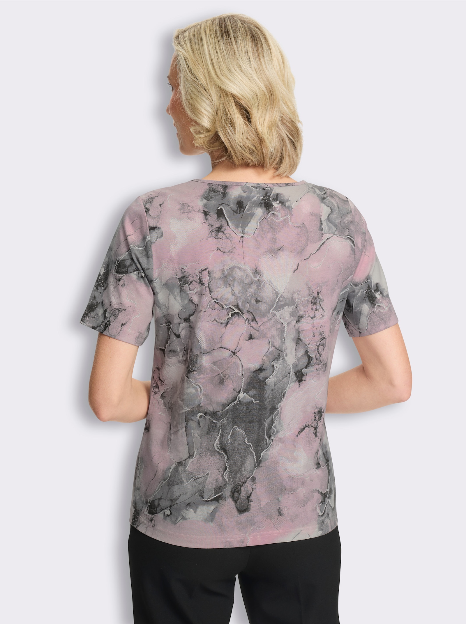 Shirt met korte mouwen en siergesp - roze/steengrijs bedrukt