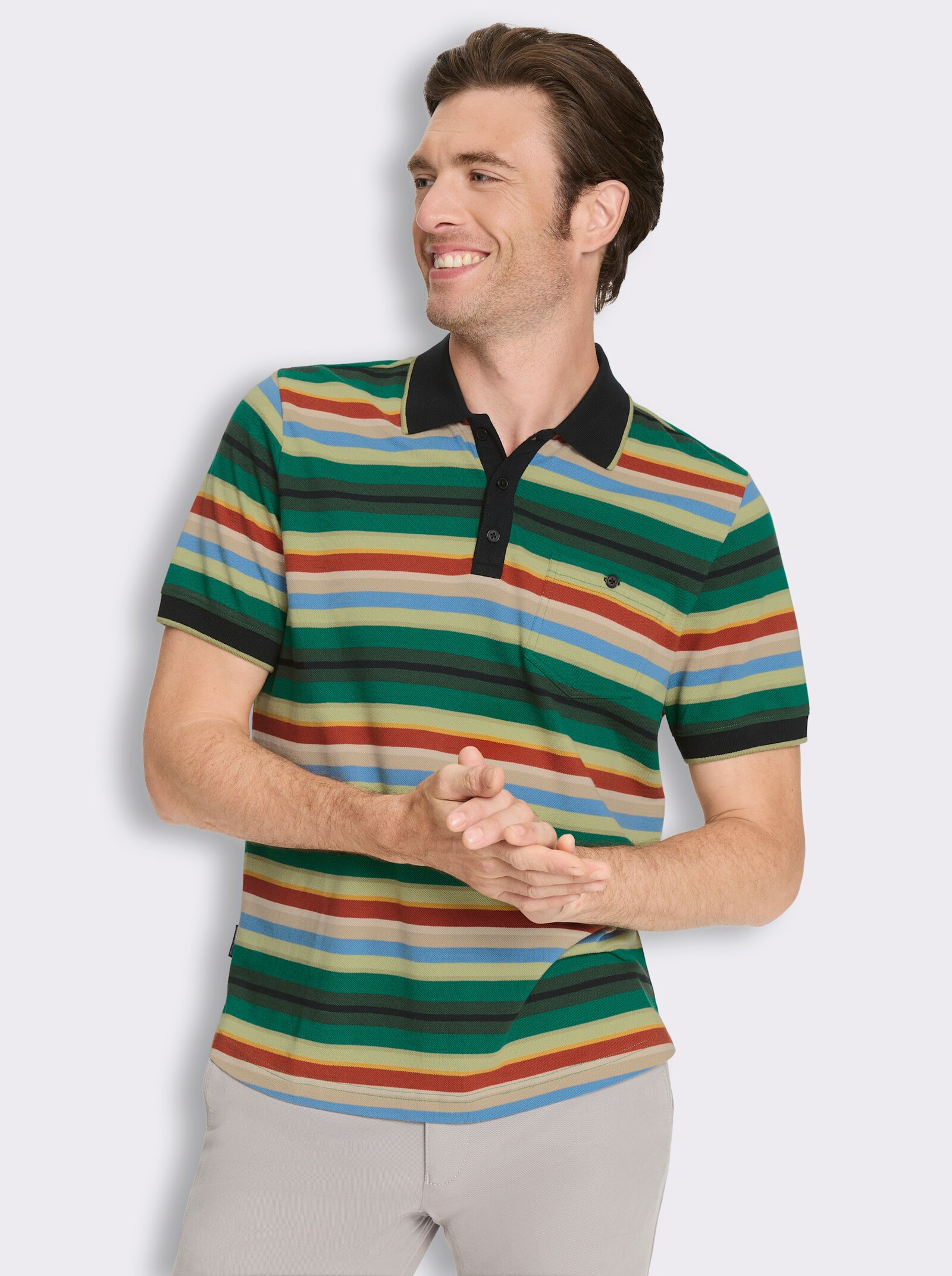 Marco Donati Kurzarmshirt mit garngefärbten Streifen - grün-gestreift