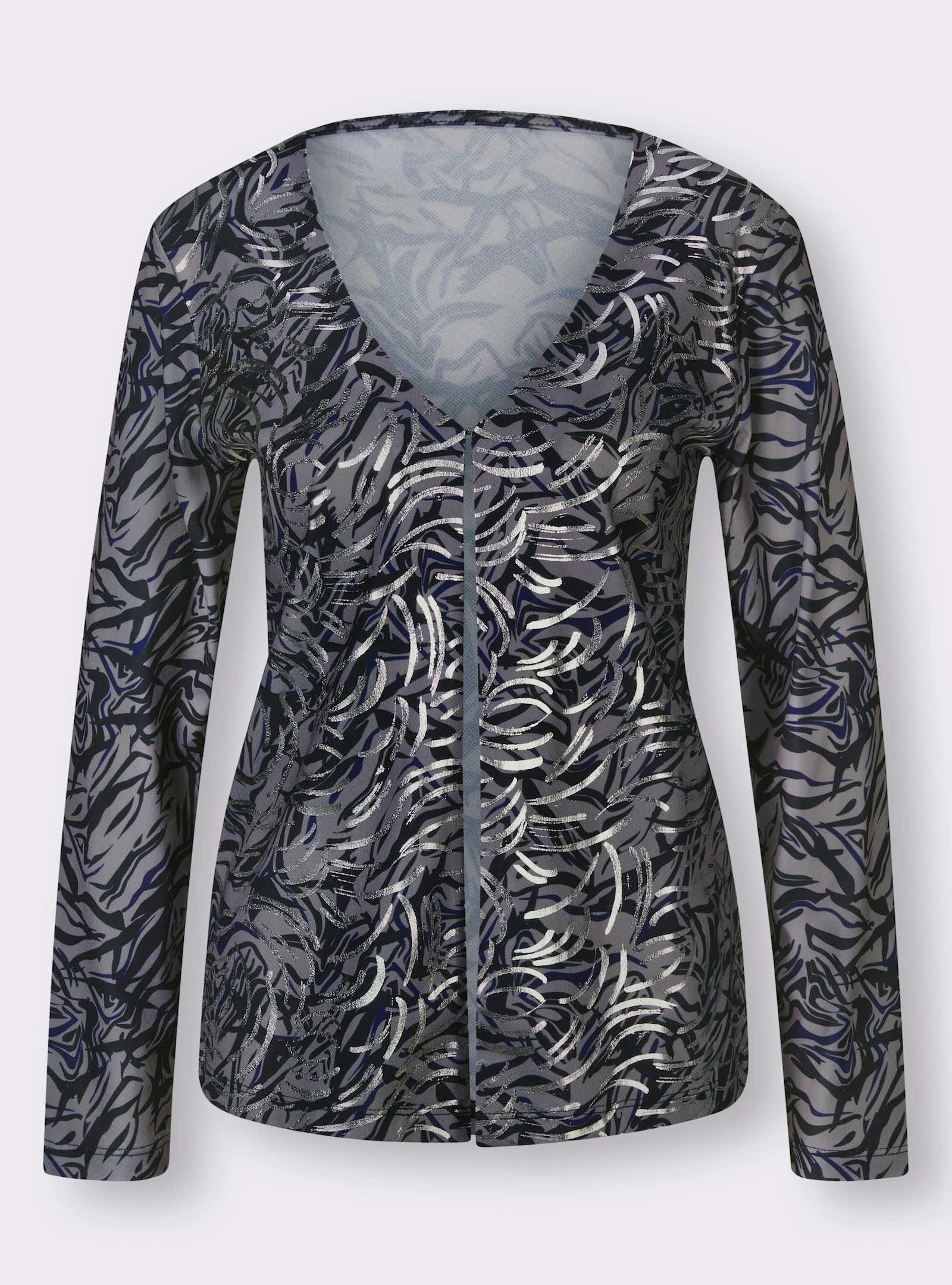 Shirtjasje met zilverkleurige folieprint - zwart/marine bedrukt