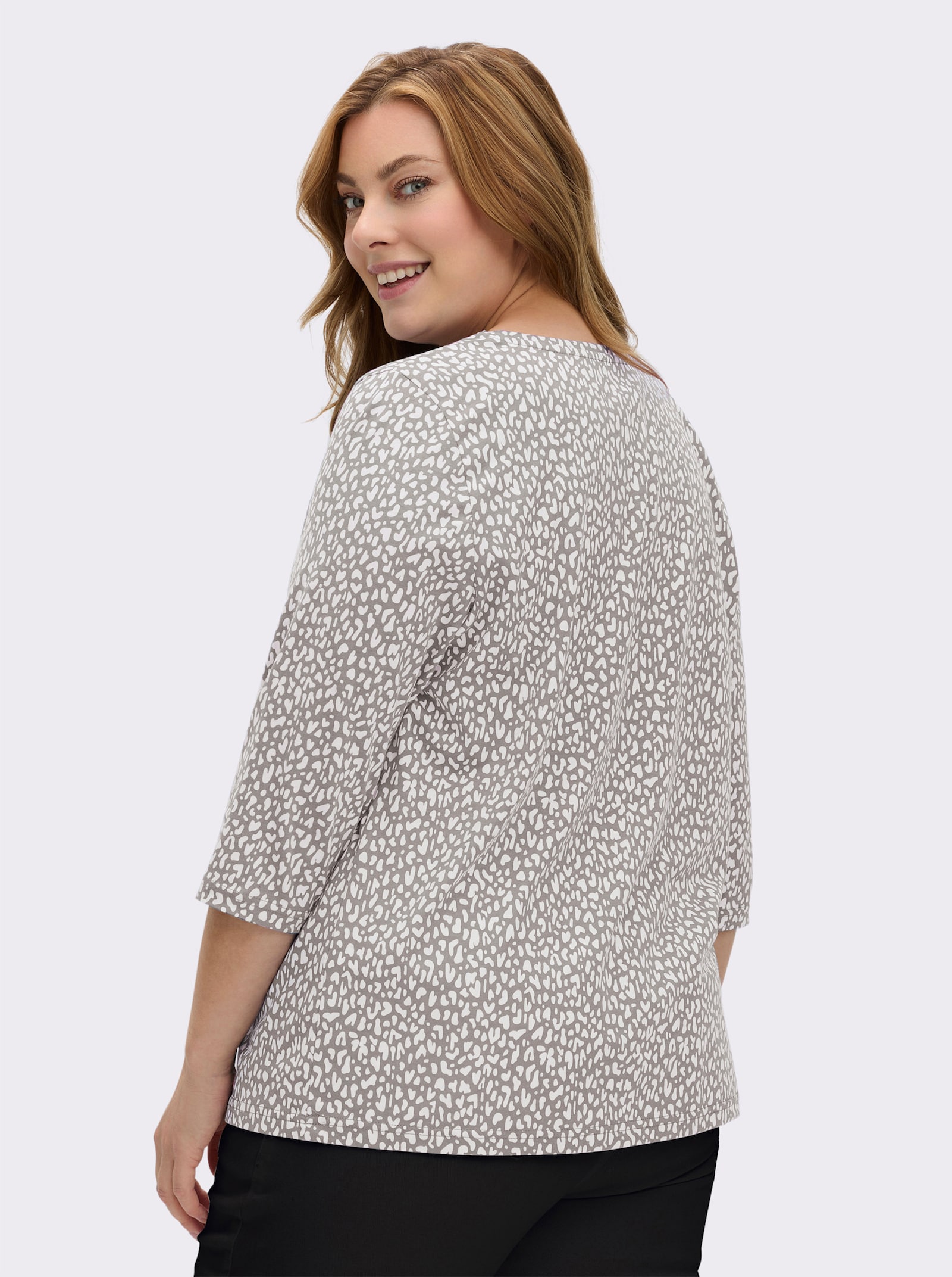 3/4-Arm-Shirt mit Minimal-Druck - weiß-grau-bedruckt