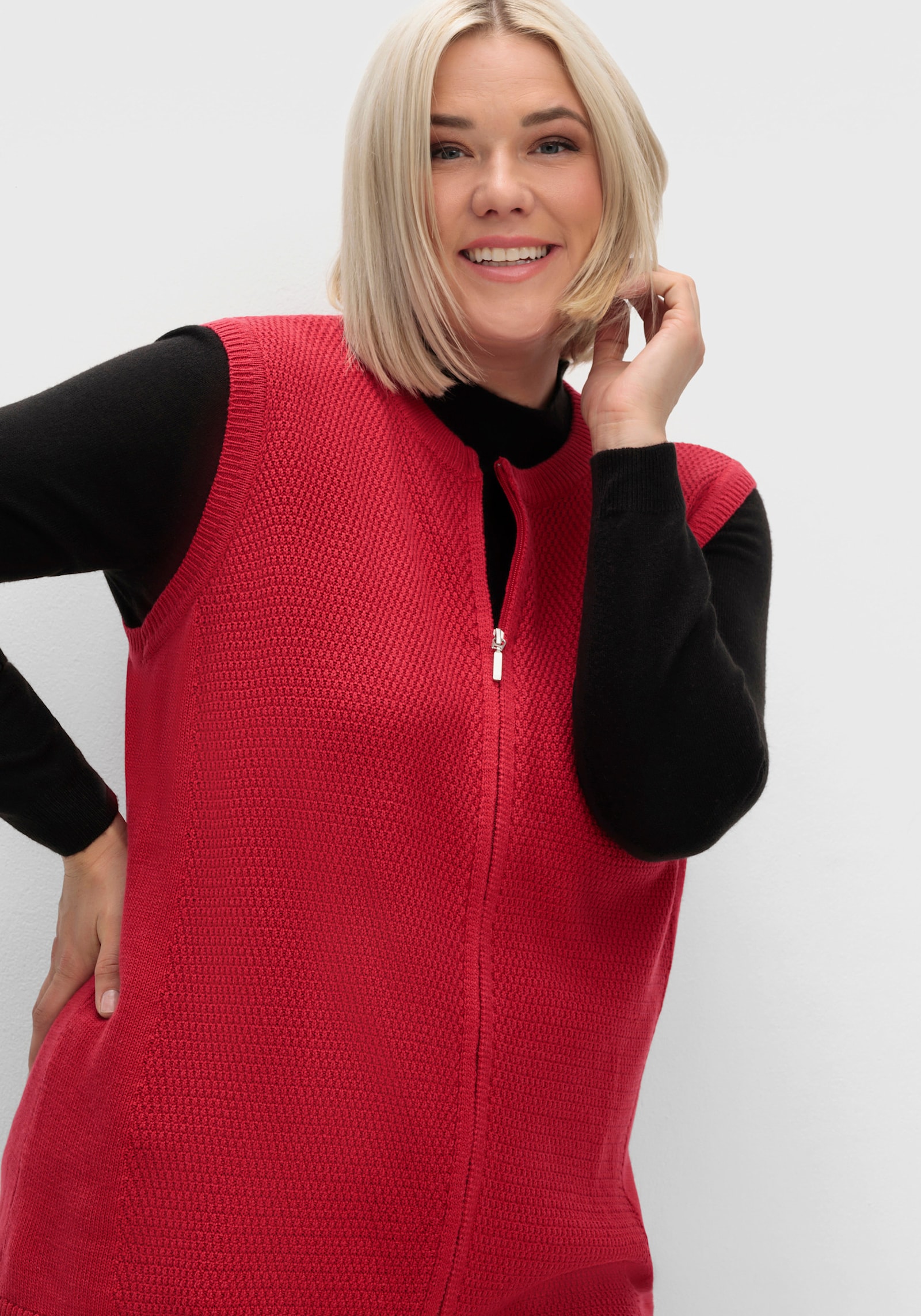 Strickweste mit durchgehendem Reißverschluss - rot