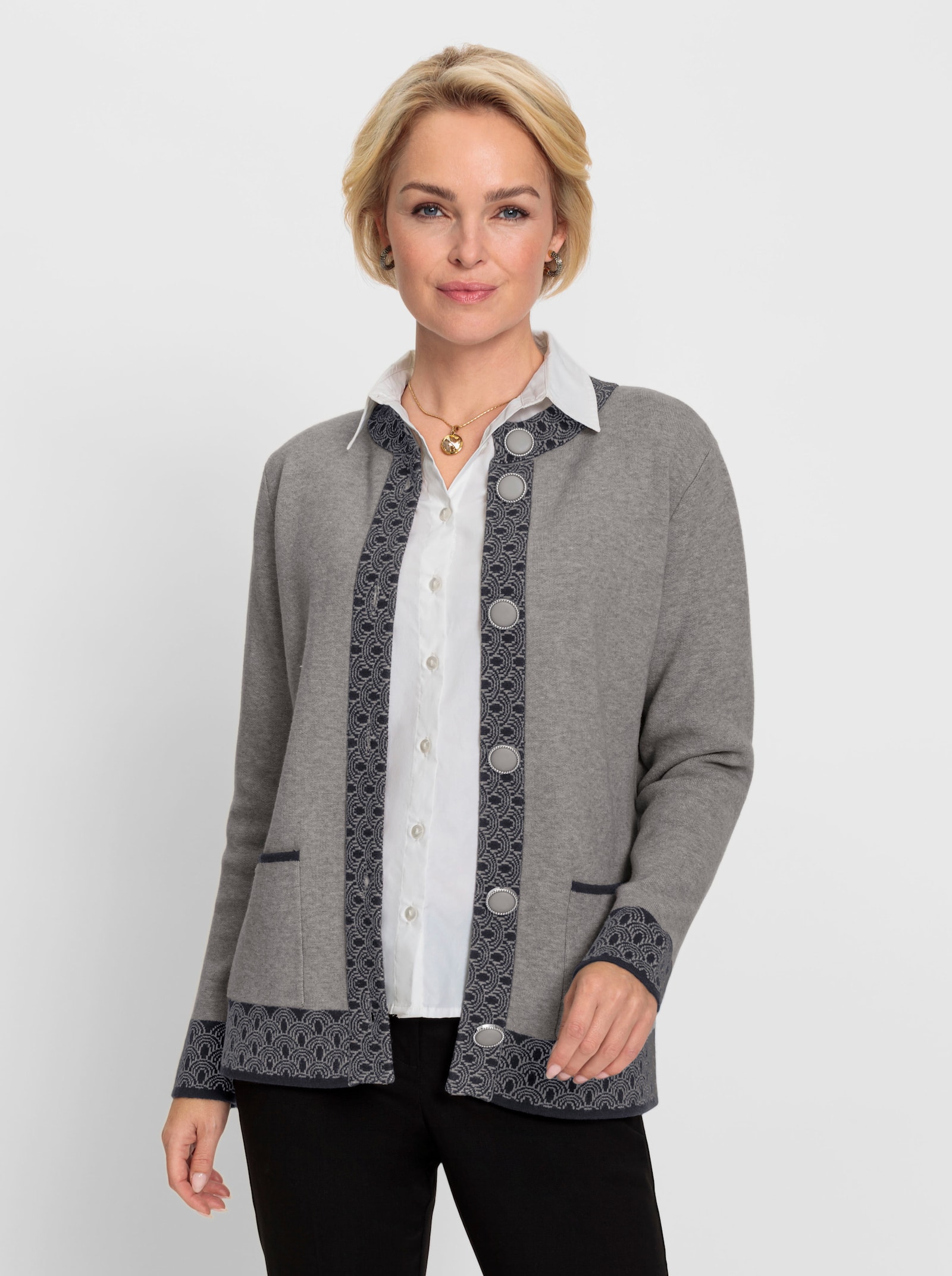 Strickjacke mit Modal-Anteil - grau-meliert