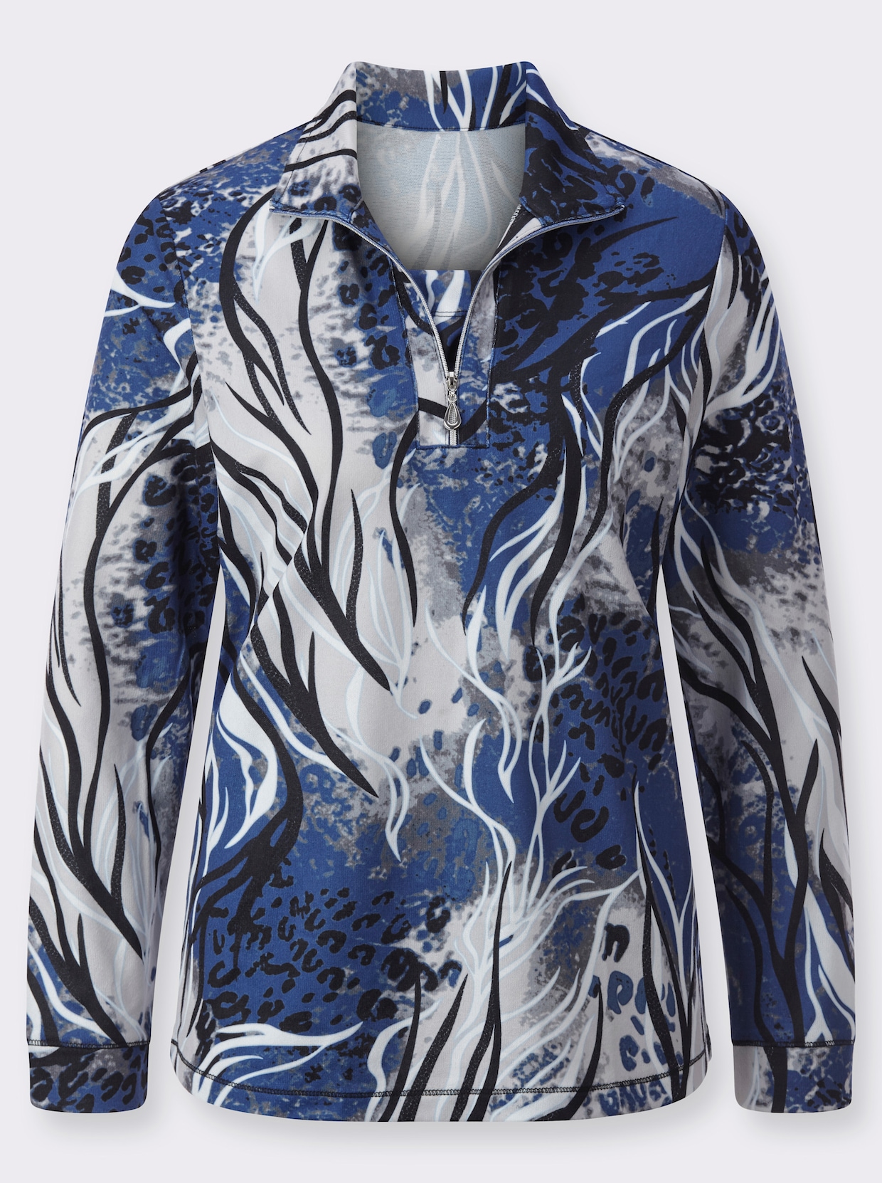 Winter-Shirt - royalblau-hellgrau-bedruckt