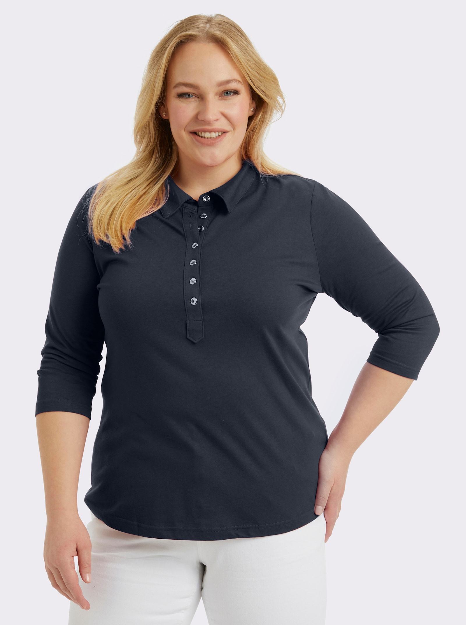 Poloshirt mit langer Knopfleiste - marine