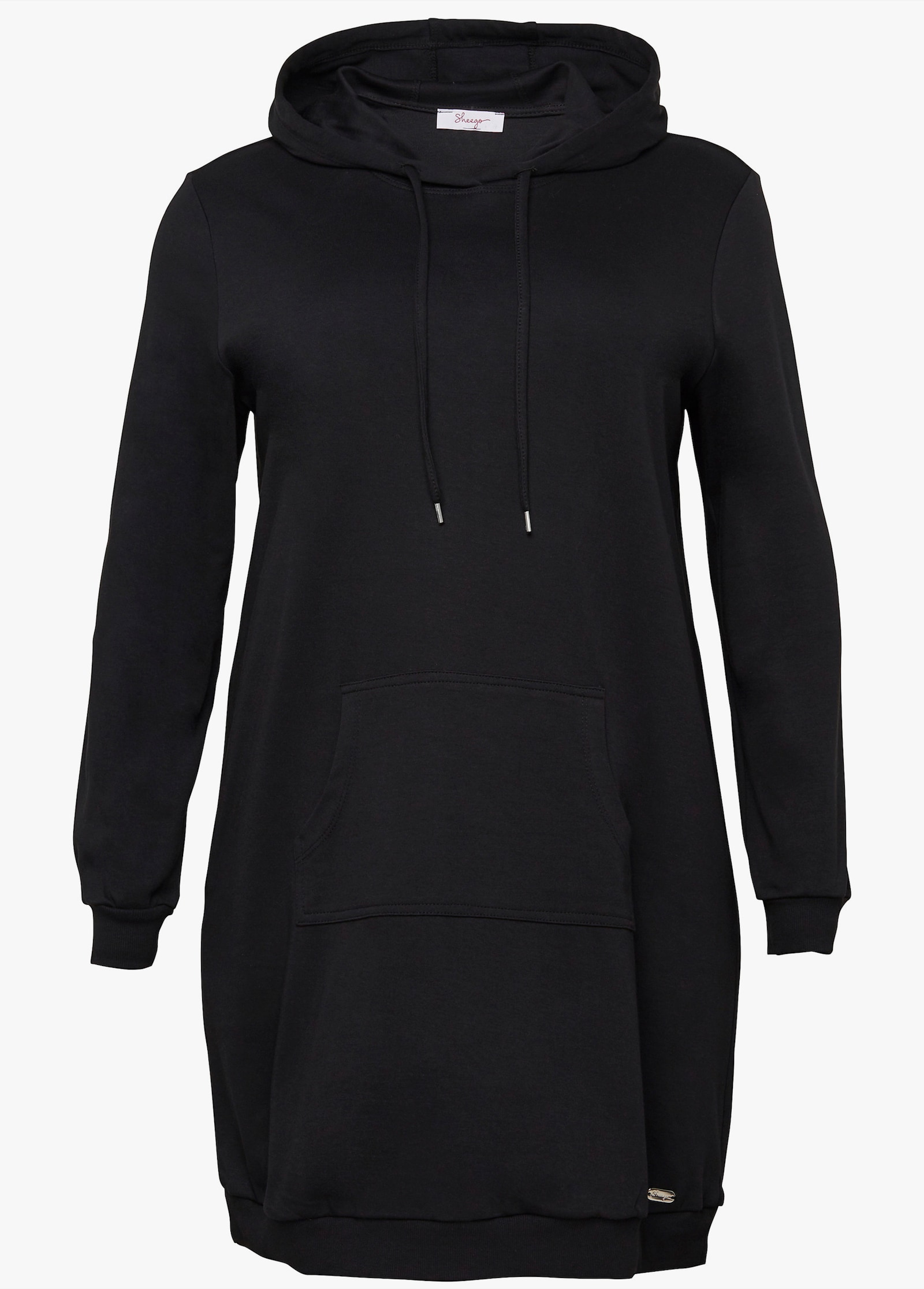 sheego Shirtkleid mit Kapuze und Kängurutasche - schwarz
