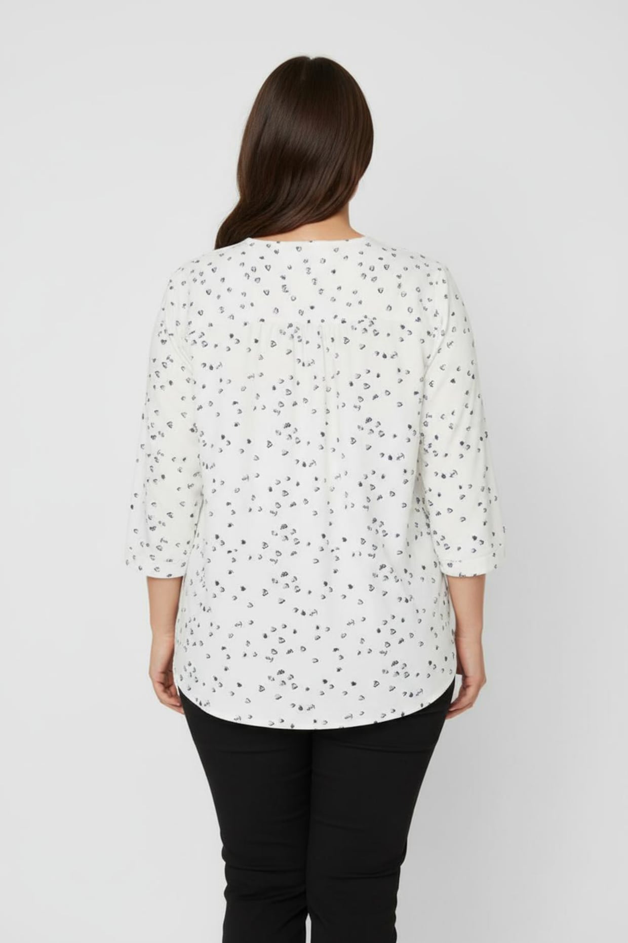 Schlupfbluse mit 3/4-Ärmeln - ecru-marine-bedruckt