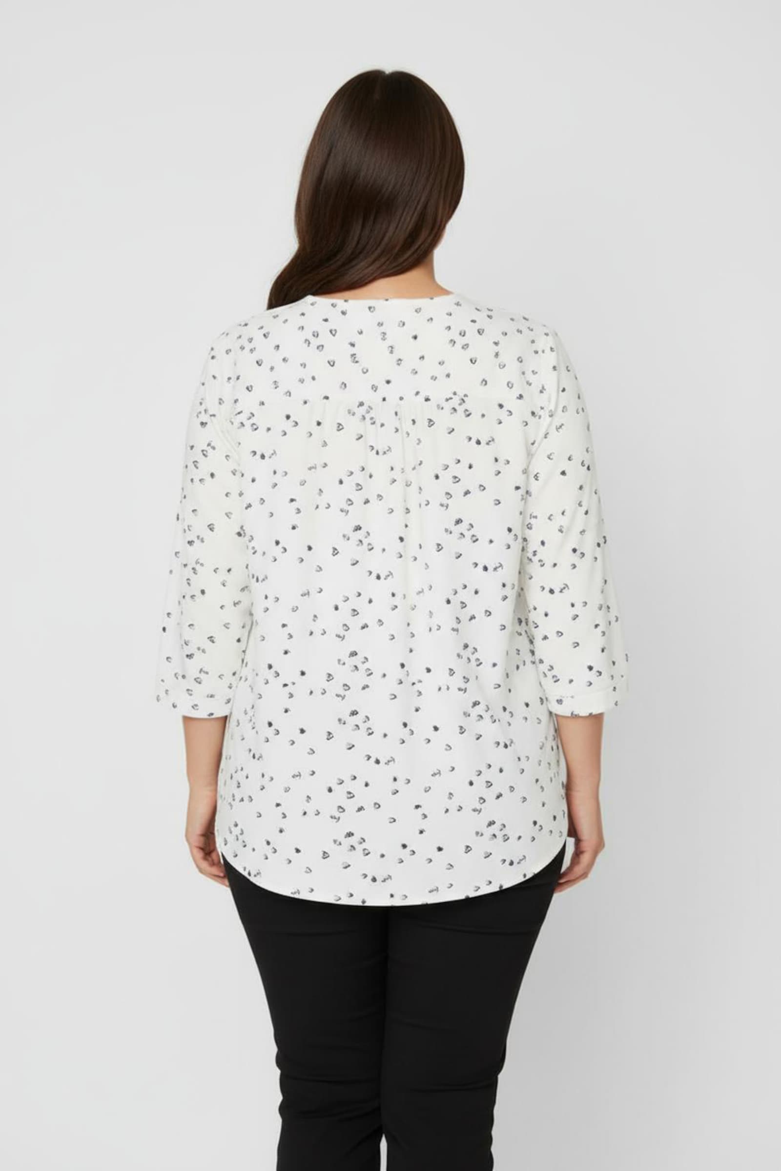 Schlupfbluse mit 3/4-Ärmeln - ecru-marine-bedruckt