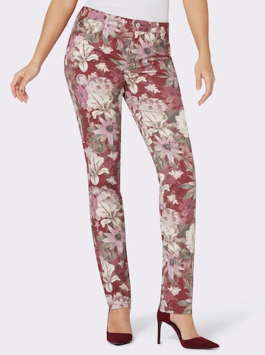 Broek van lyocellmix - donkerrood geprint