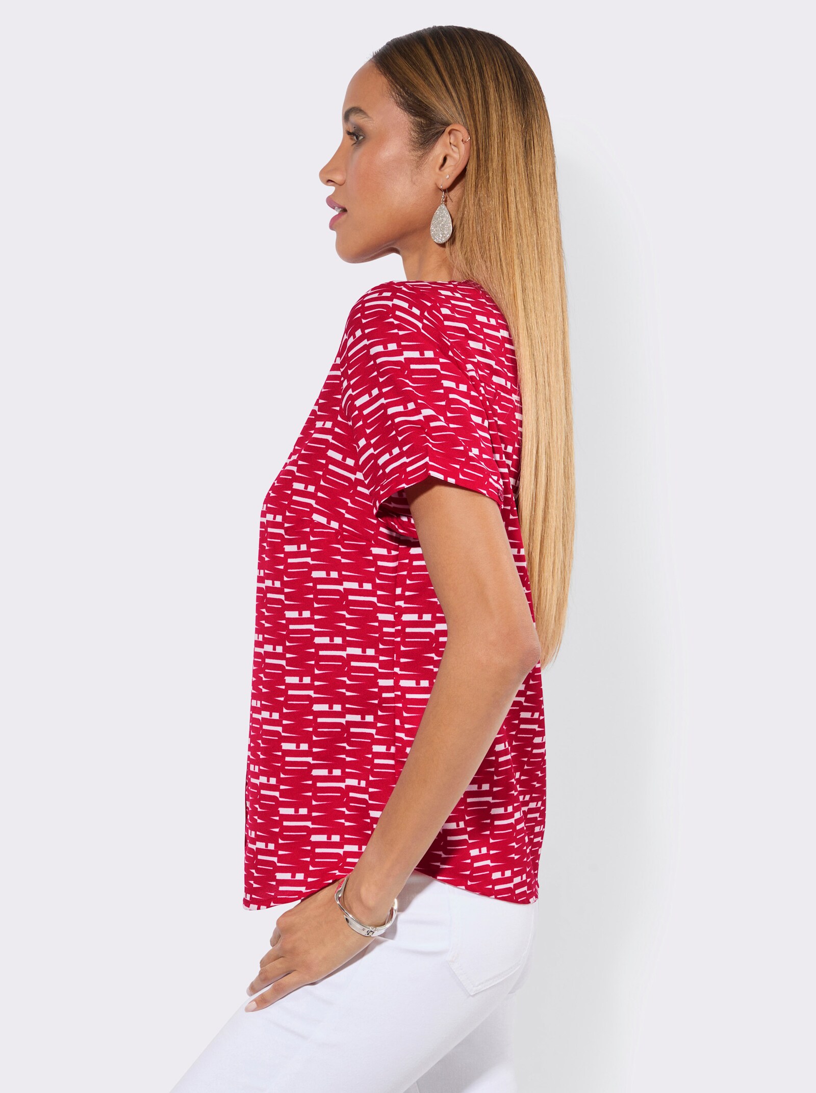 Druckbluse mit Paspeln - rot-weiß