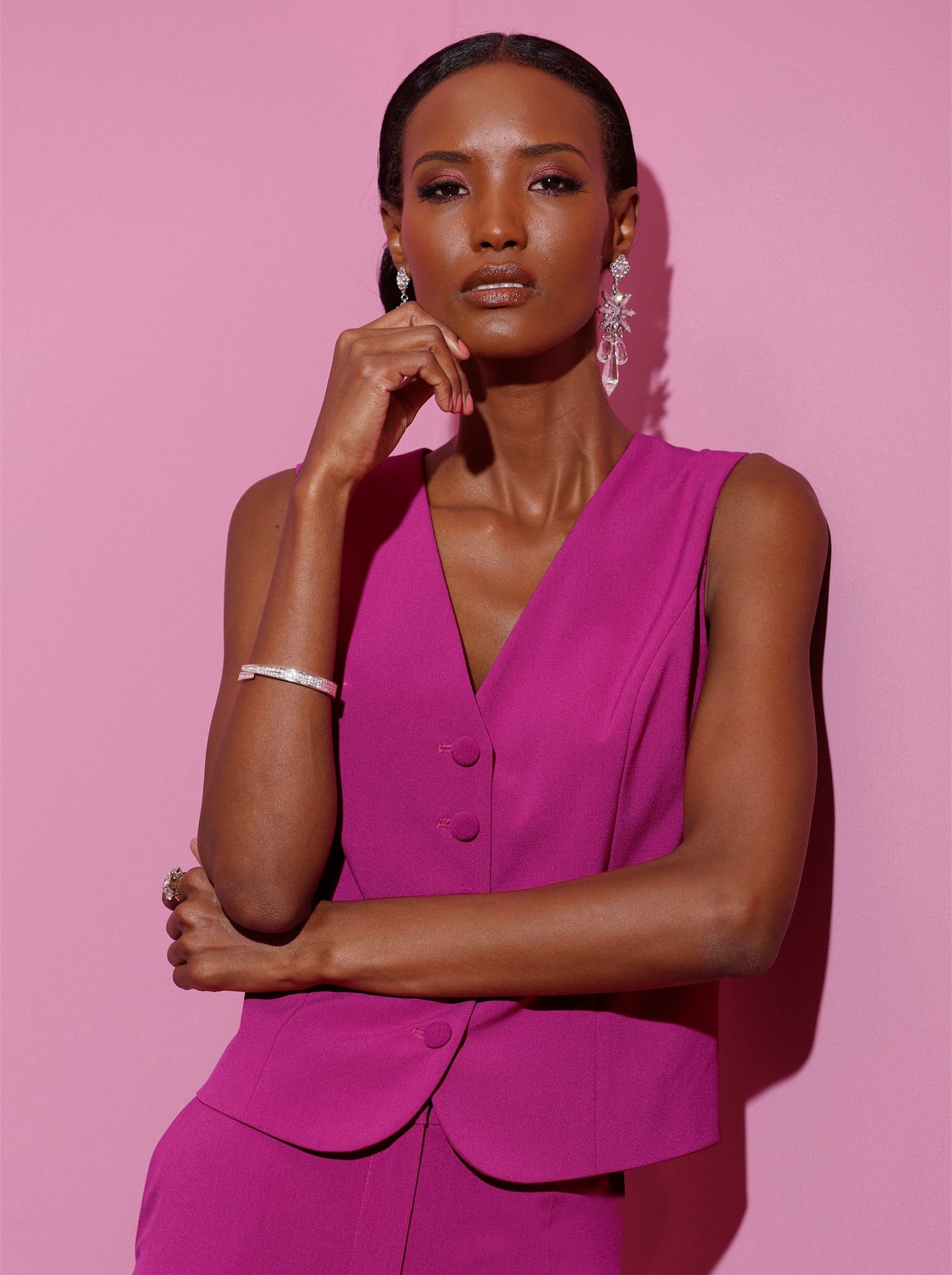 Anzugweste mit tiefem V-Ausschnitt - magenta