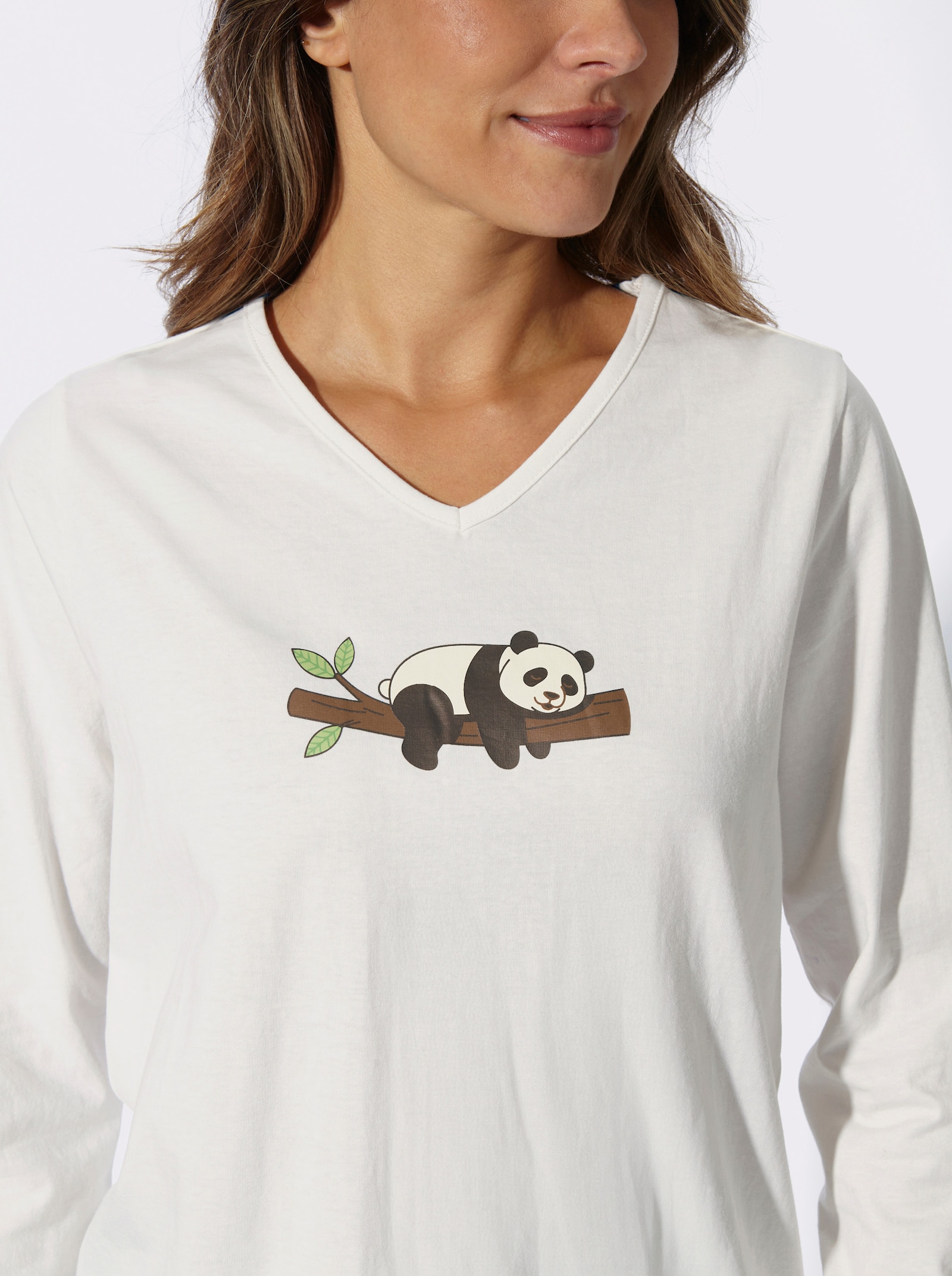 Schlafanzug mit Panda-Motiv - ecru-apfel-bedruckt