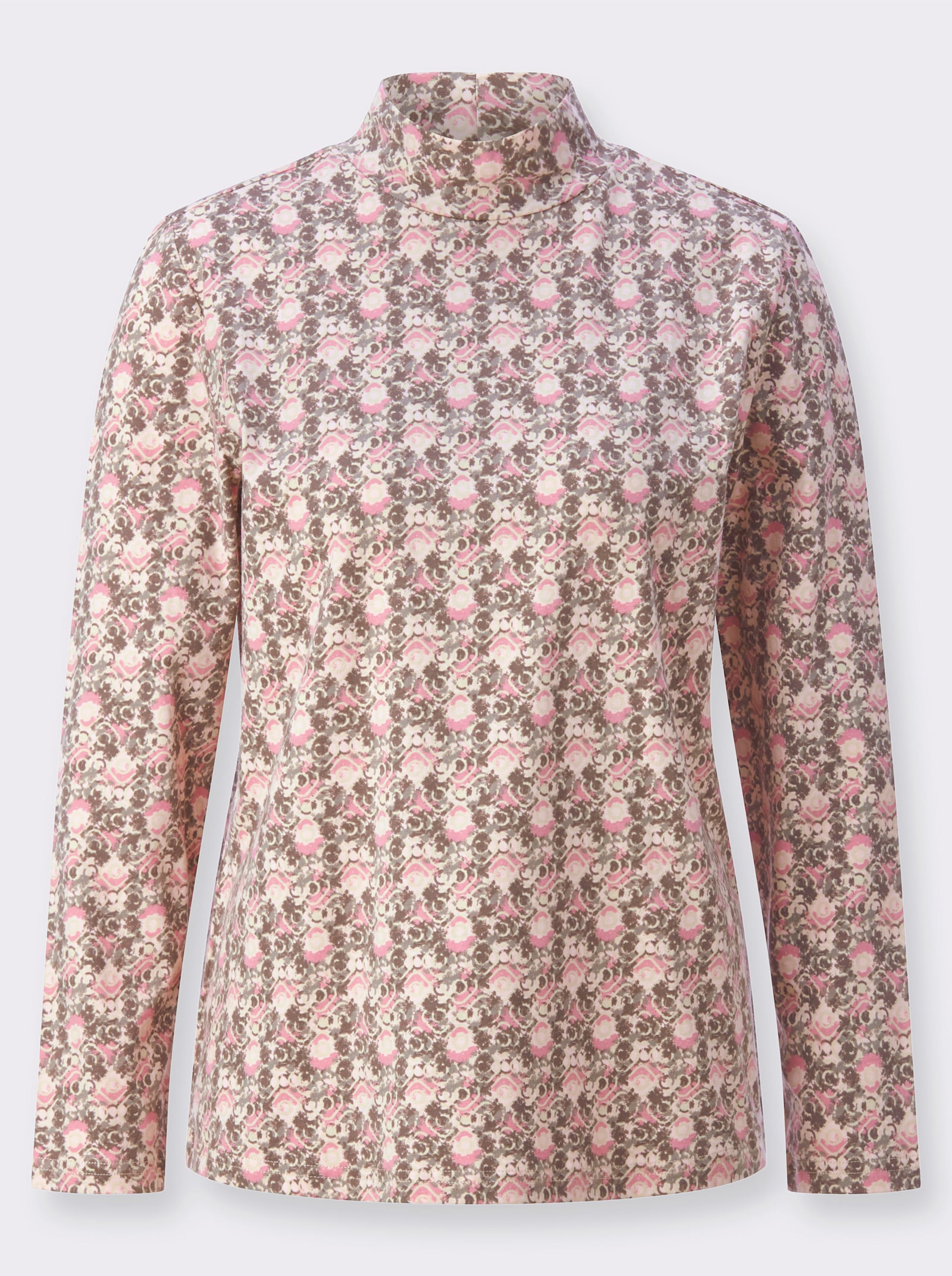 Stehkragenshirt aus Baumwoll-Stretch - altrosa-bedruckt