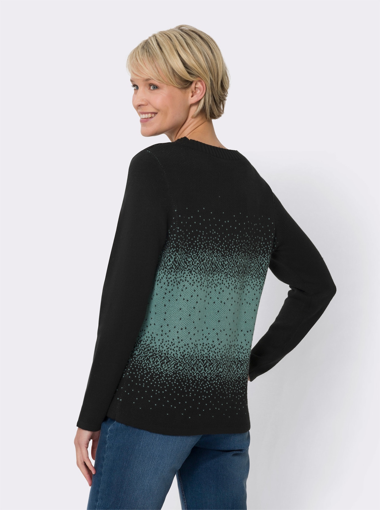 Pullover met ronde hals - zwart/salie gedessineerd