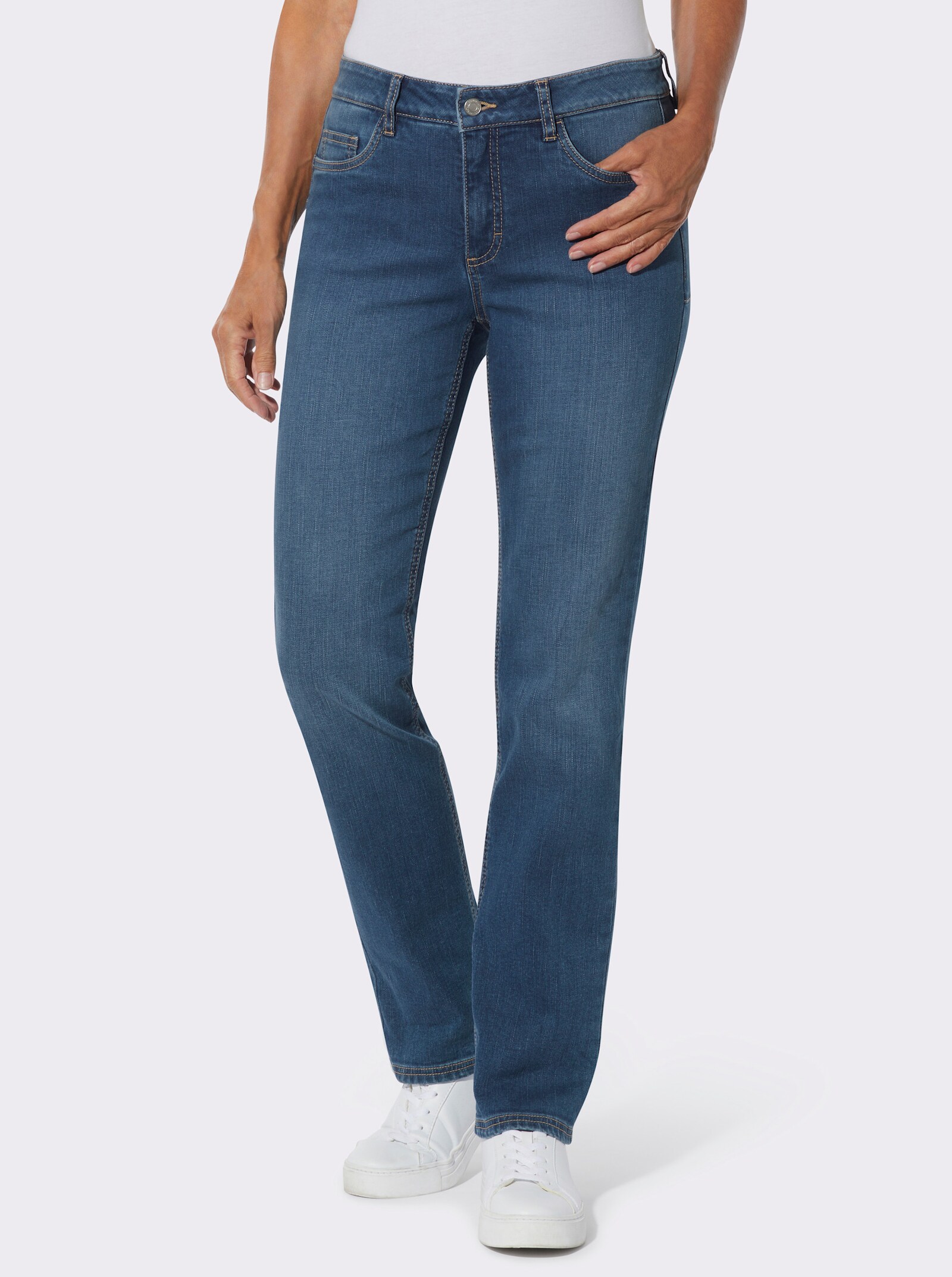 Push-up-Jeans mit Abnähern hinten - blue-stone-washed