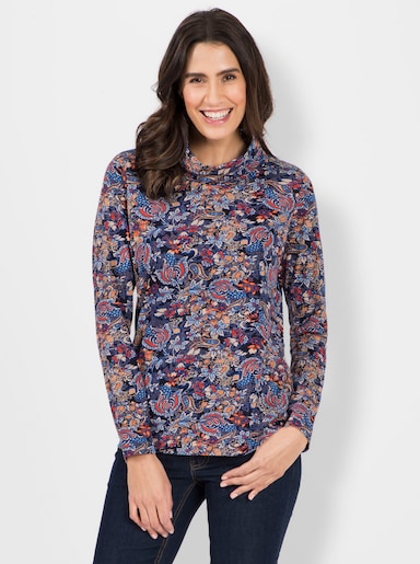 Rollkragenshirt im floralen Druckmuster - marine-terra-bedruckt