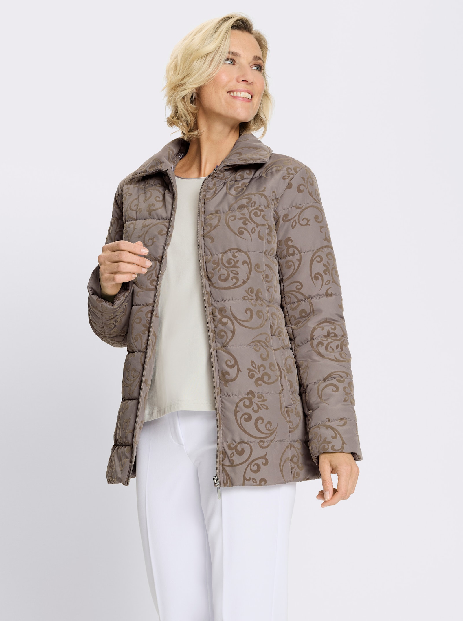 Jacke mit Flock-Print - taupe