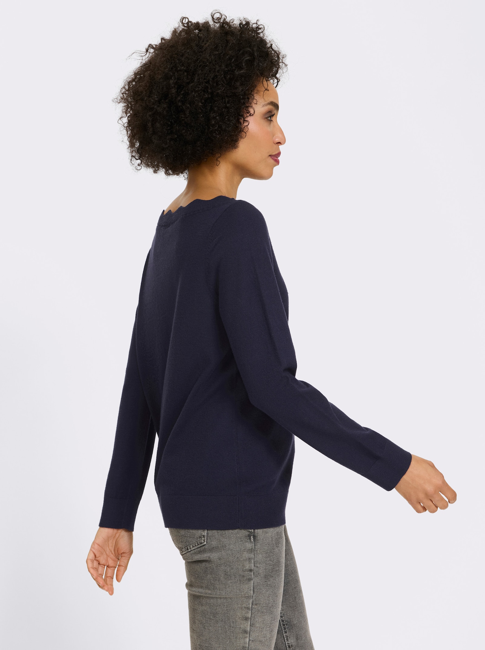 heine Feinstrickpullover mit Wellenkante - marine