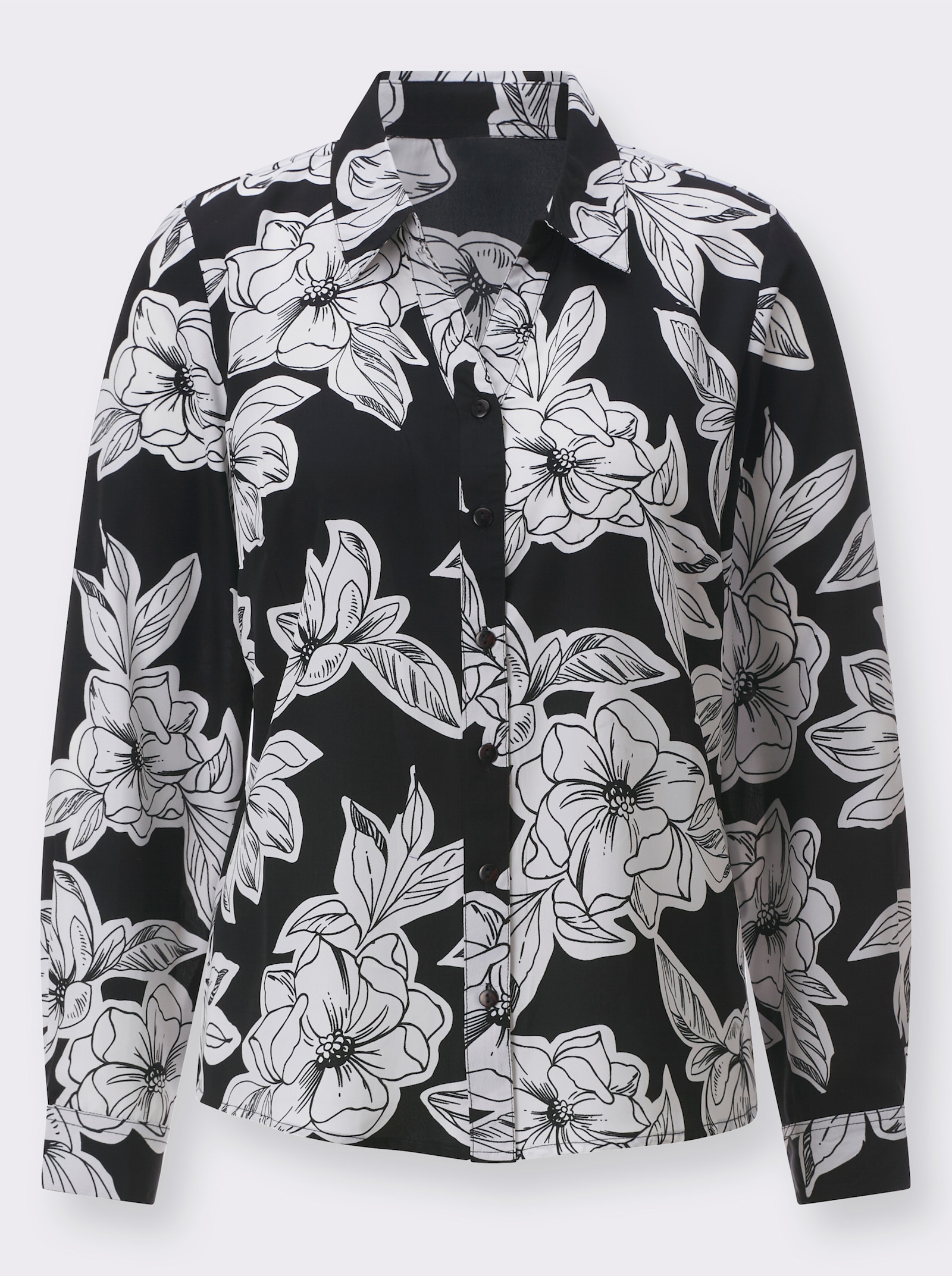 Blouse met lange mouwen in bloemdessin - zwart/ecru geprint