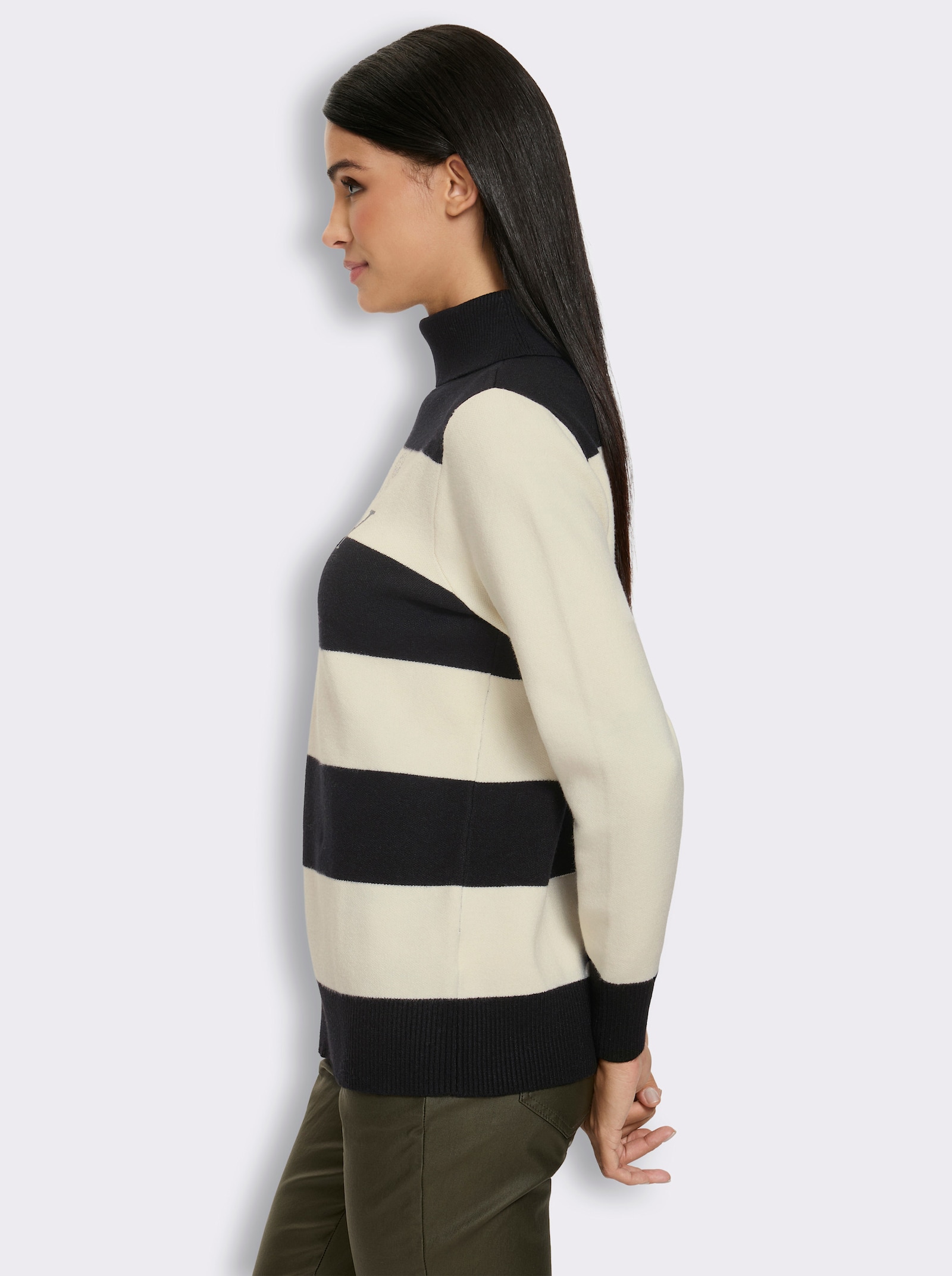 heine Rollkragenpullover mit Blockstreifen - schwarz-champagner-gestreift