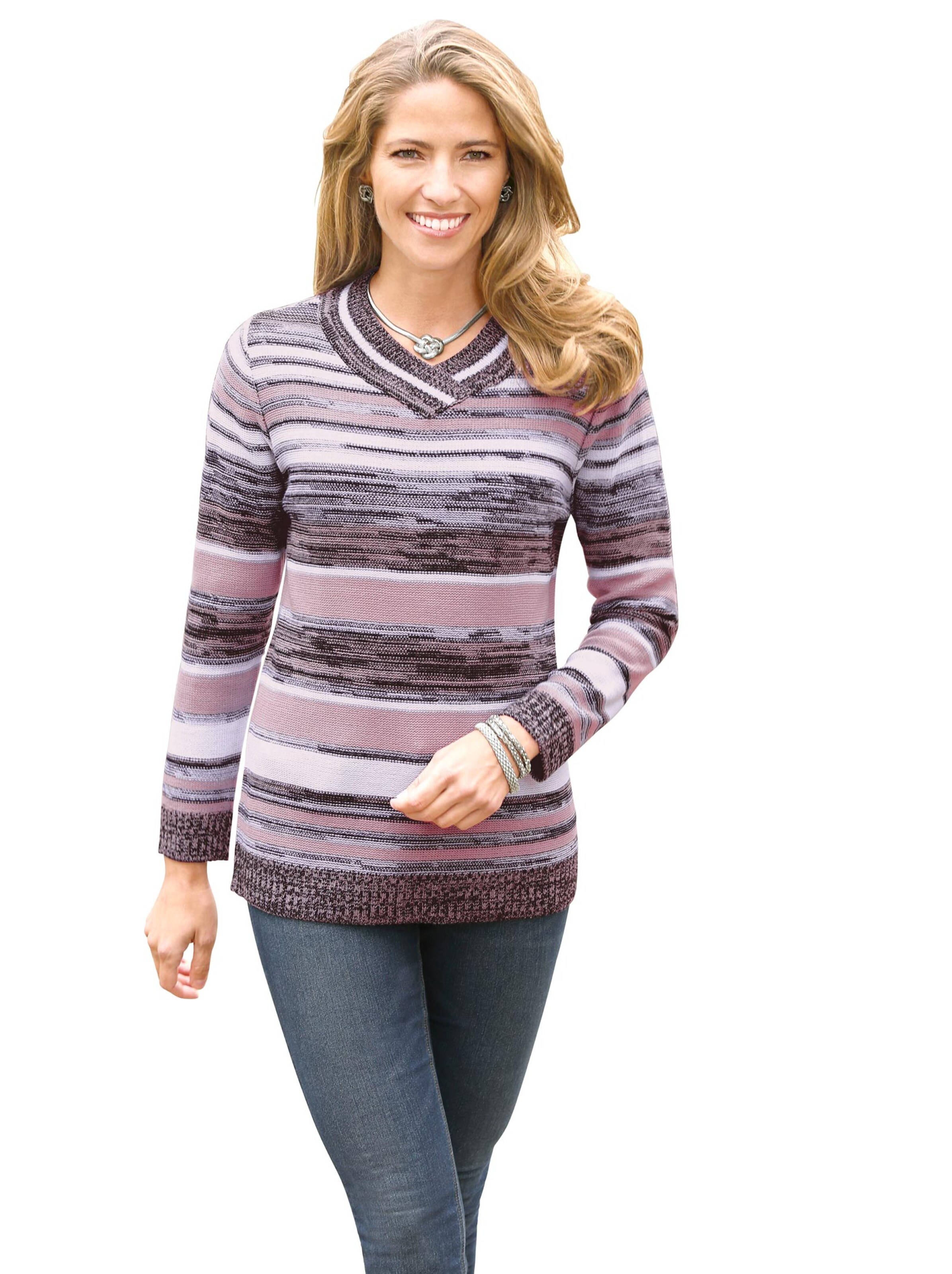 Pullover - rosé-gestreift