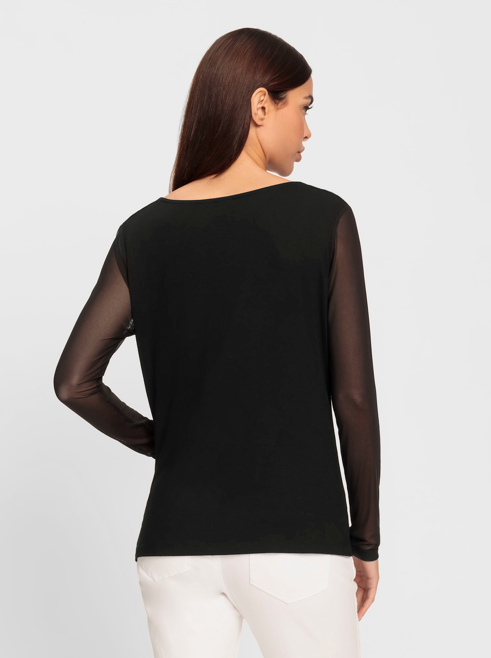 heine Wasserfallshirt mit transparenten Ärmeln - schwarz