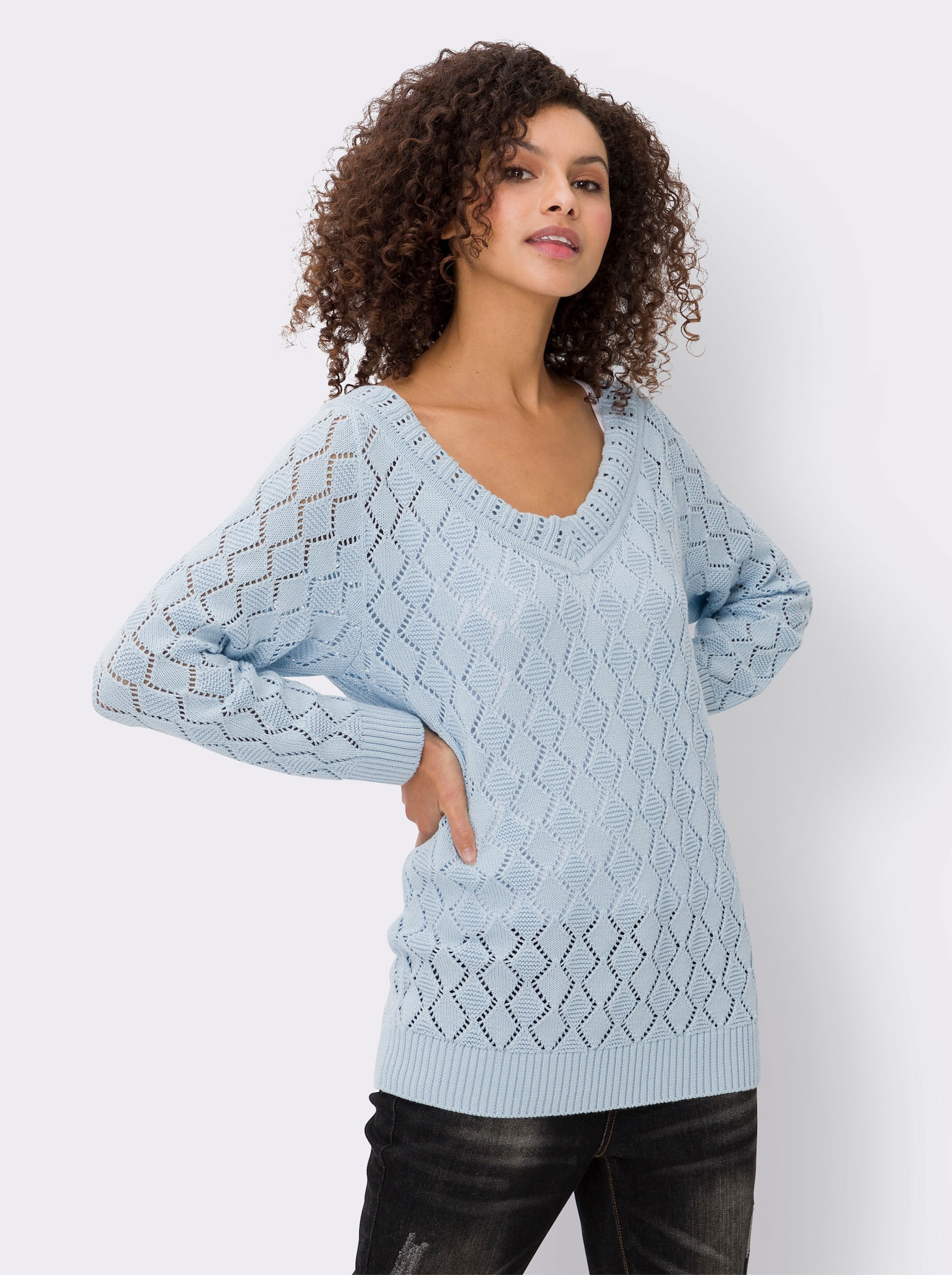 heine Ajourpullover im Oversize-Schnitt - hellblau