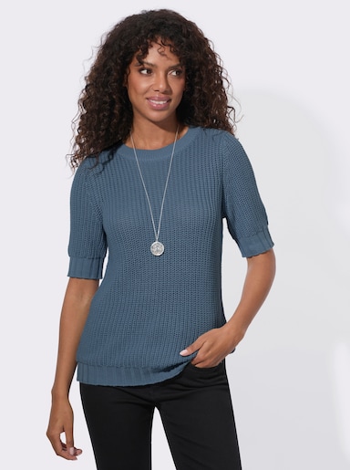 Kurzarmpullover mit Strickmuster - rauchblau