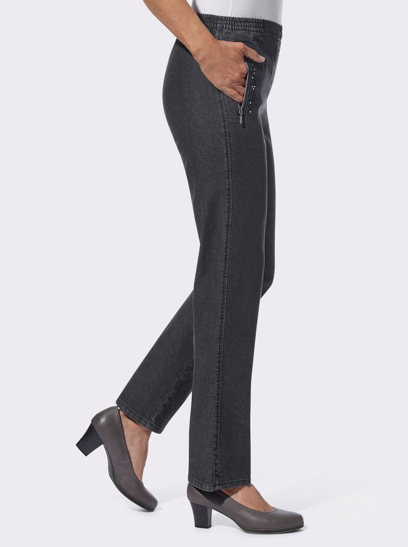 Jeans mit Glitzerstein-Details - black denim