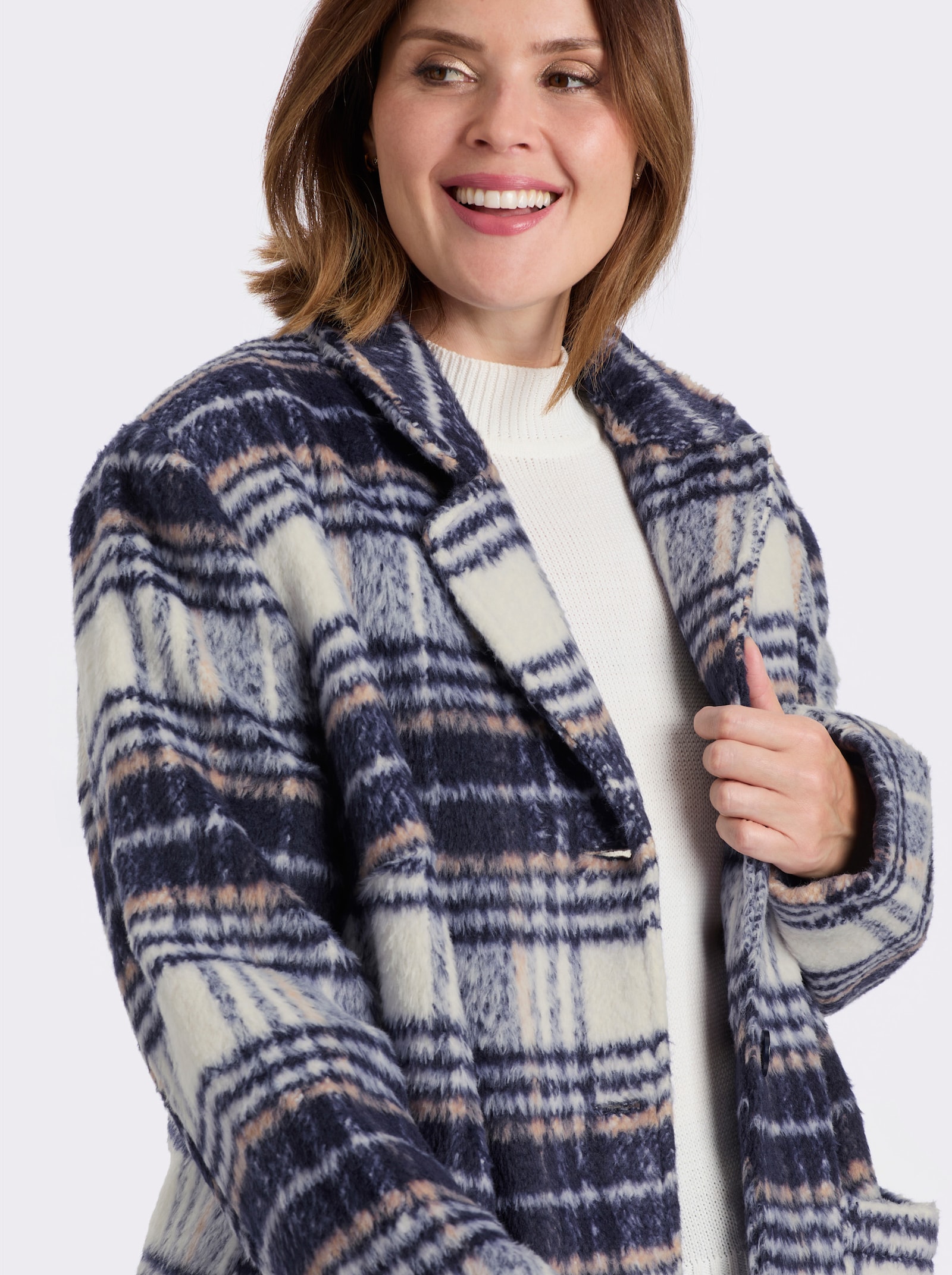 Longjacke für normale Wintertemperaturen - marine-champagner-kariert