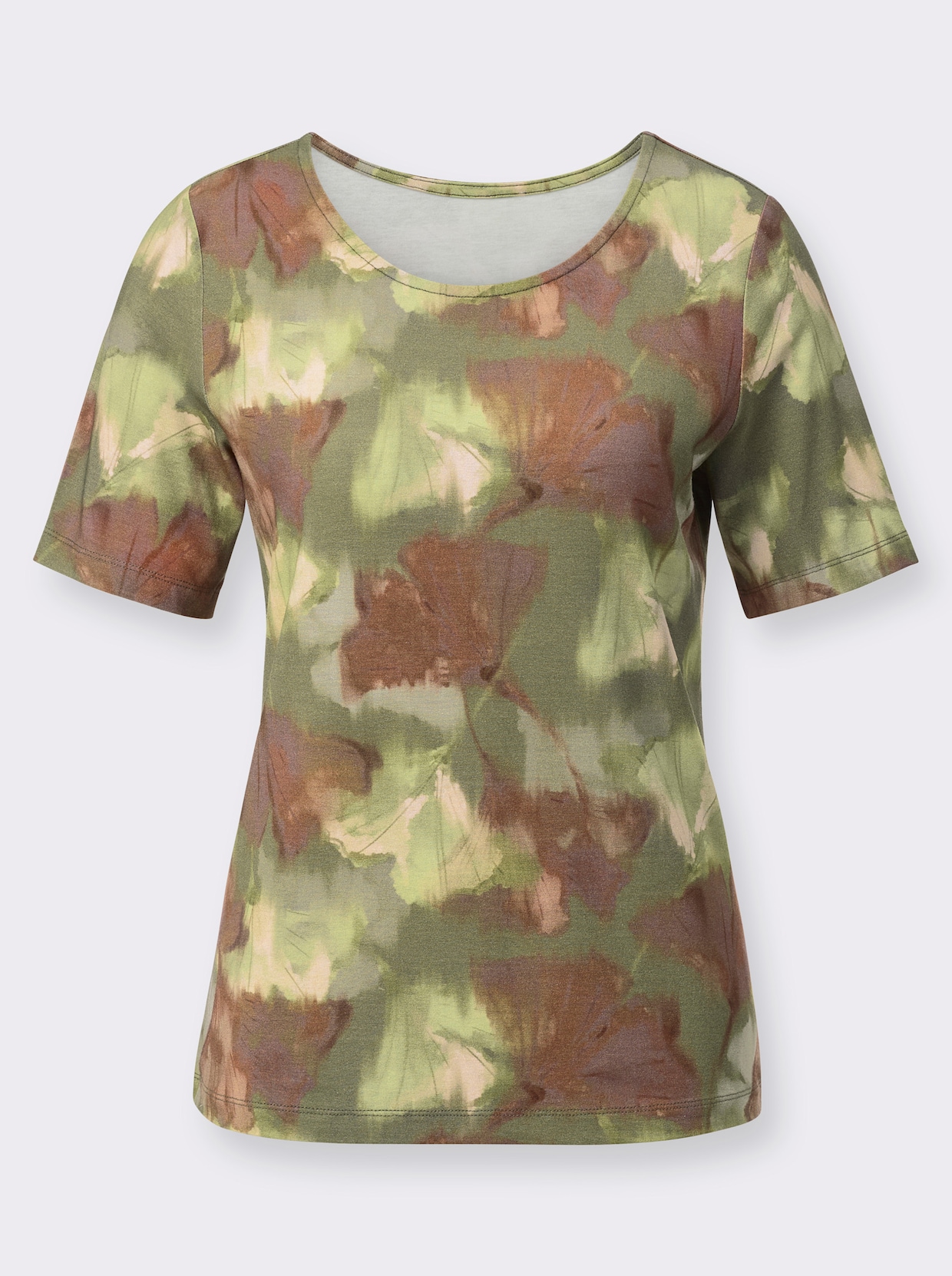 Kurzarmshirt - khaki-lindgrün-bedruckt