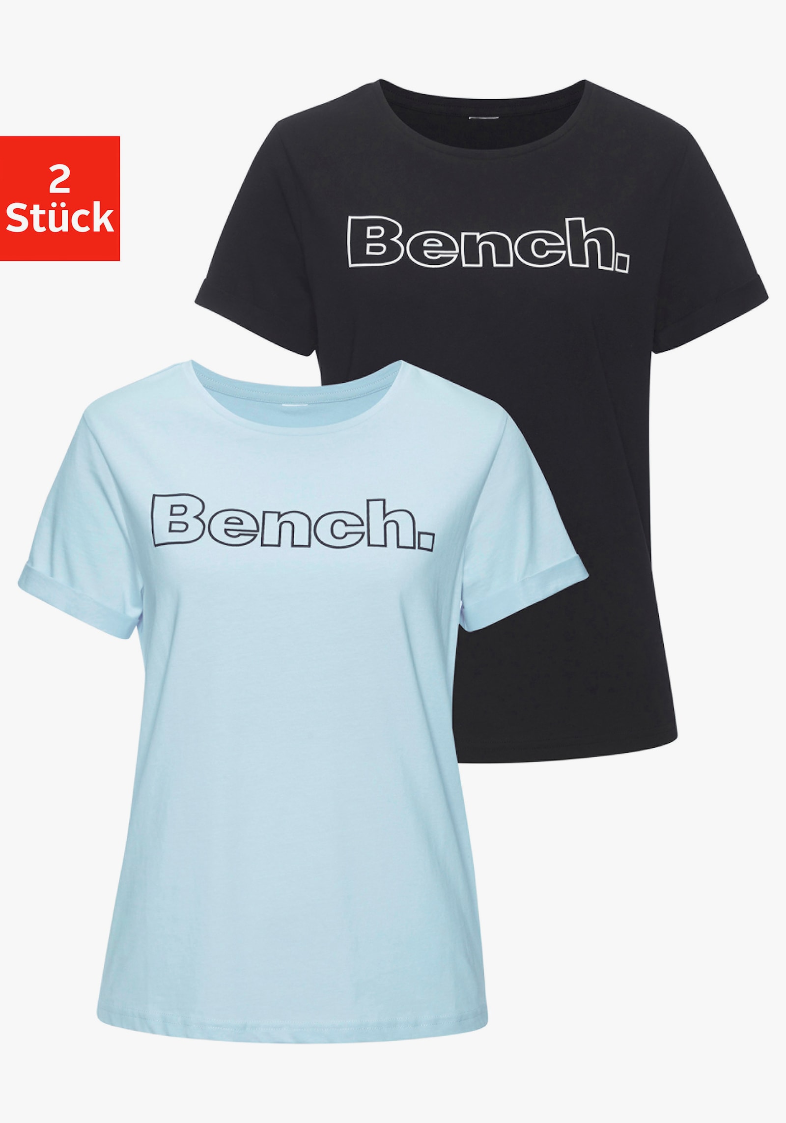 Bench. Loungewear T-Shirt - 1x hell blau, 1x schwarz