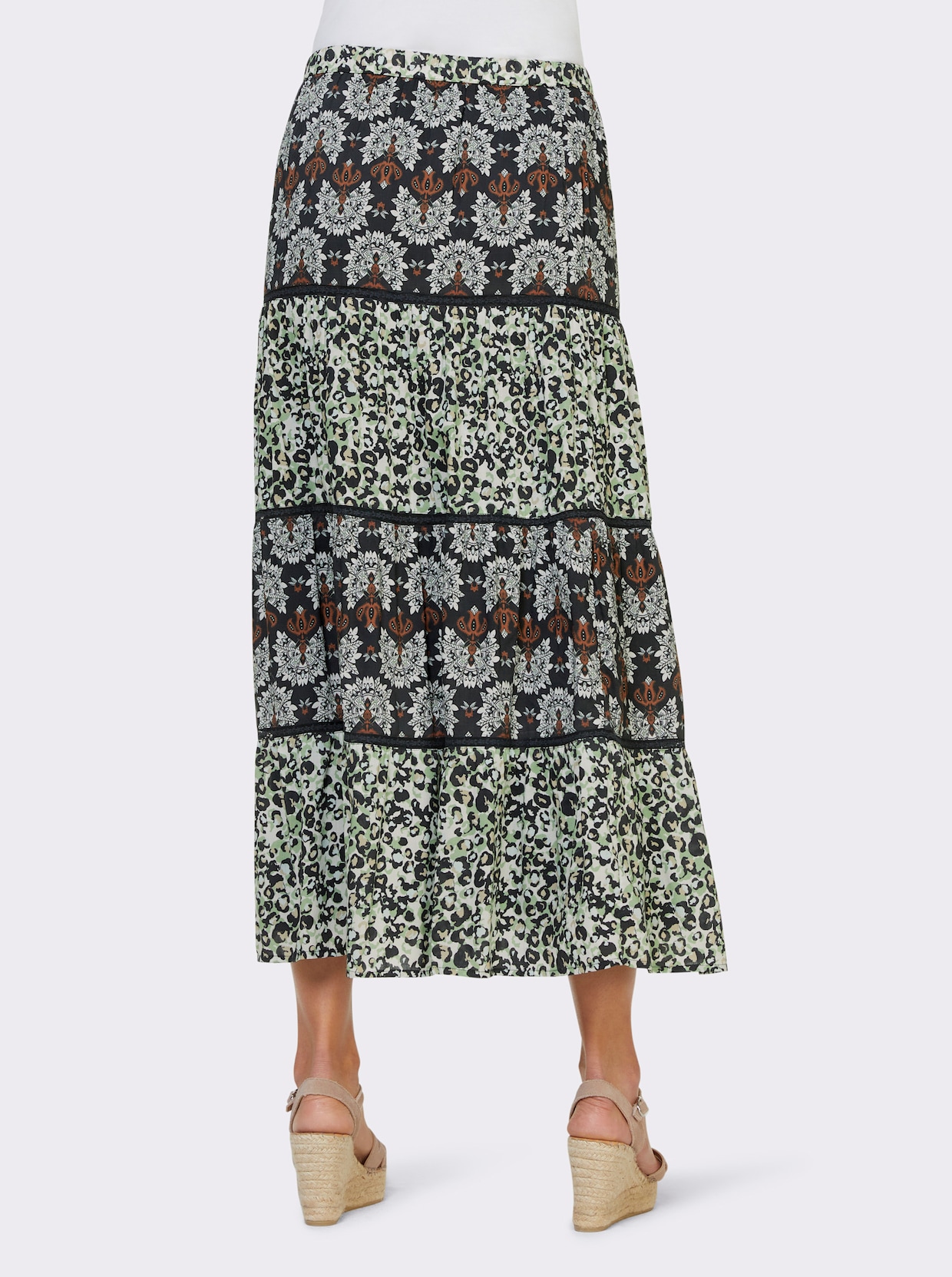 heine Rok met print - zwart-eucalyptus bedrukt