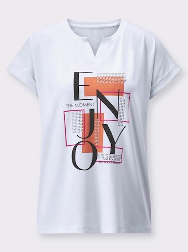 Print-Shirt mit Metallplättchen - weiß-papaya-bedruckt