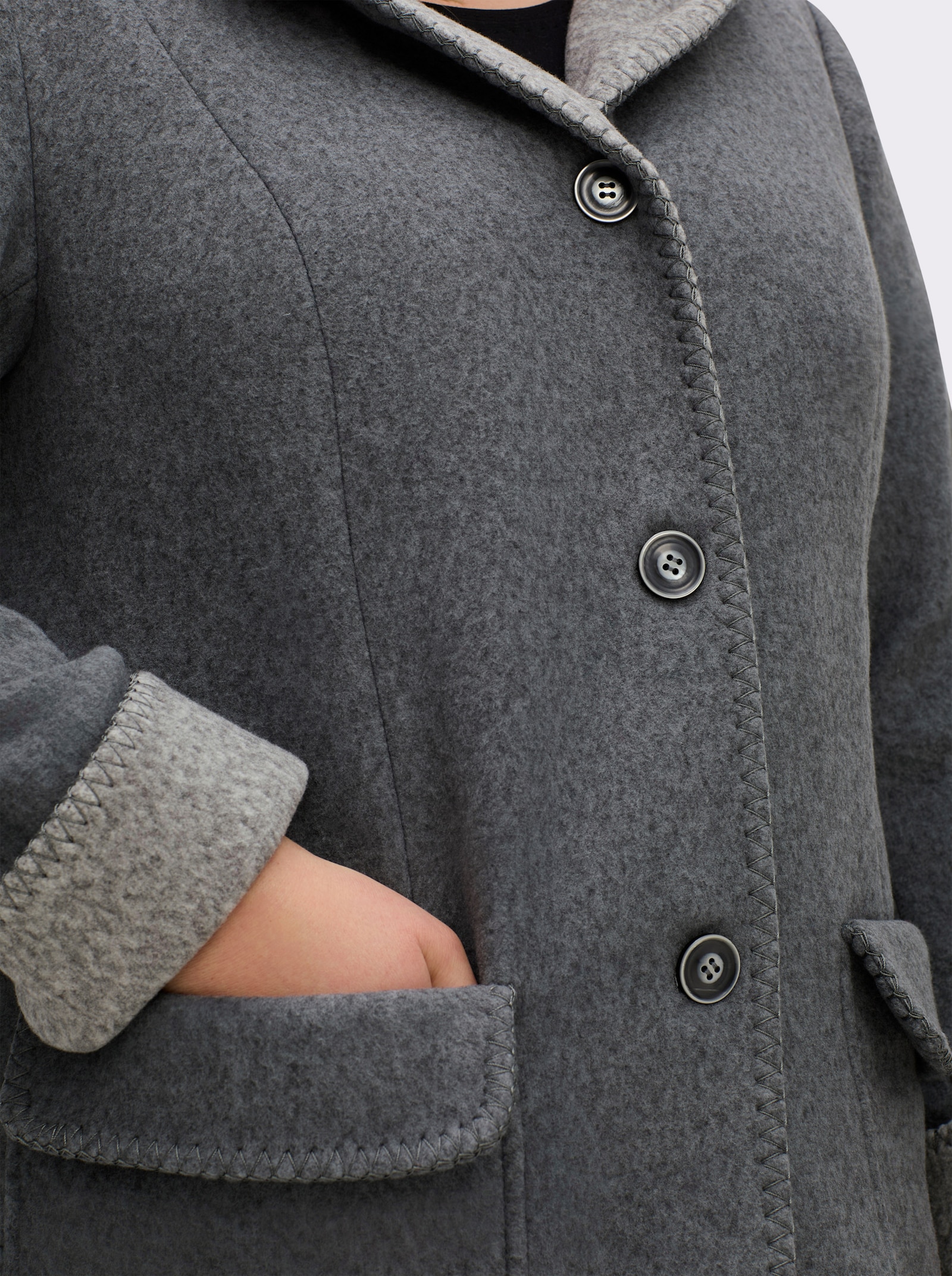 Kapuzenjacke in Woll-Optik - dunkelgrau-meliert