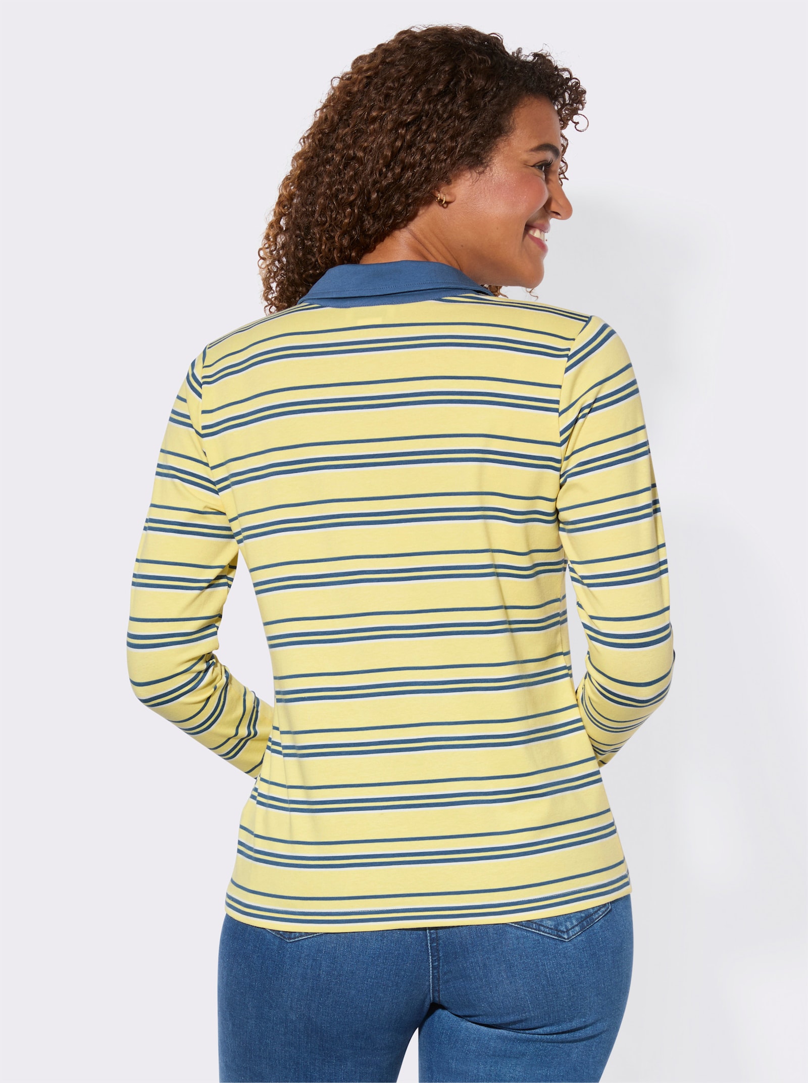 Poloshirt mit Ringelmuster - zitrone-jeansblau-gestreift
