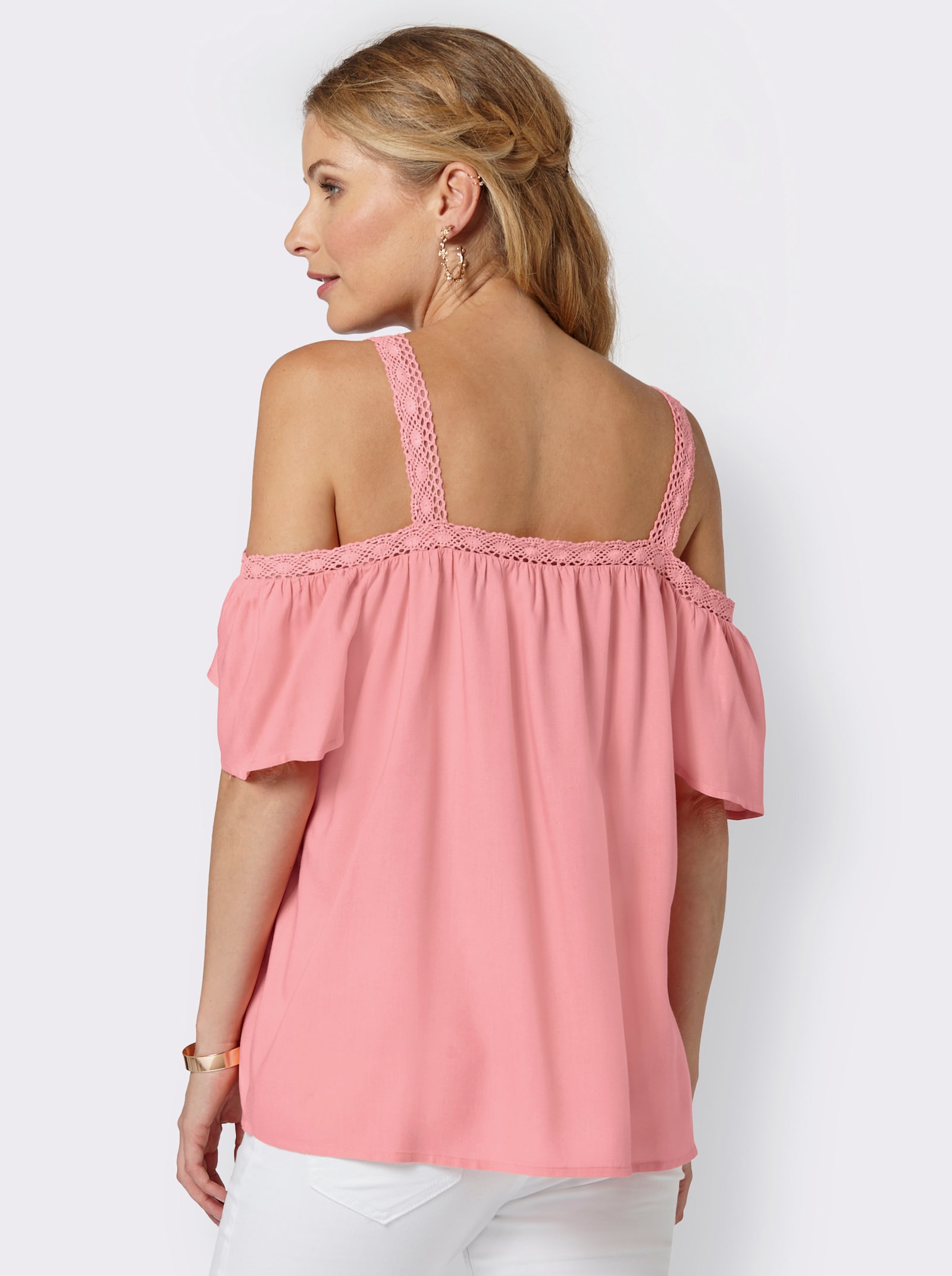 Carmenbluse mit Spitzen-Trägern - rosé