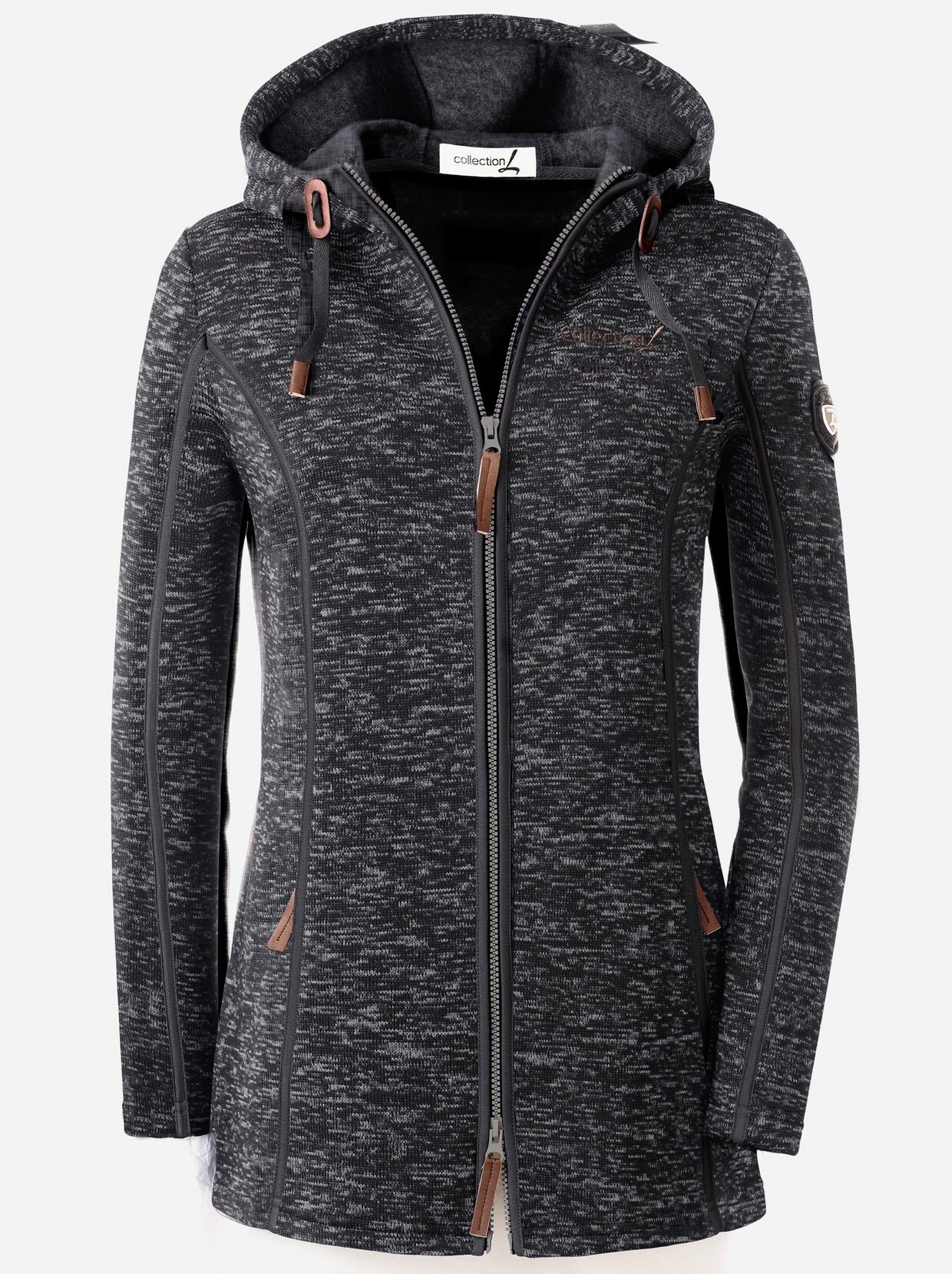 Kapuzenfleecejacke - schwarz-meliert