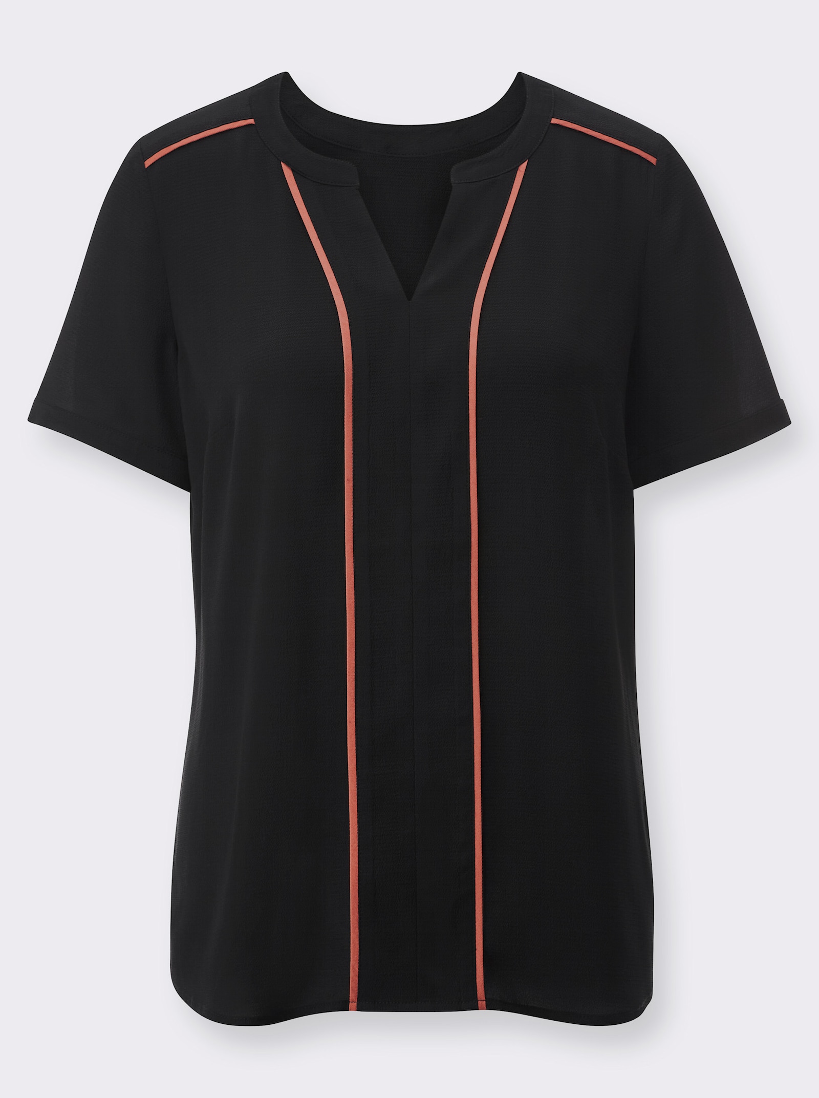 Kurzarm-Bluse mit Kontrastpaspeln - schwarz