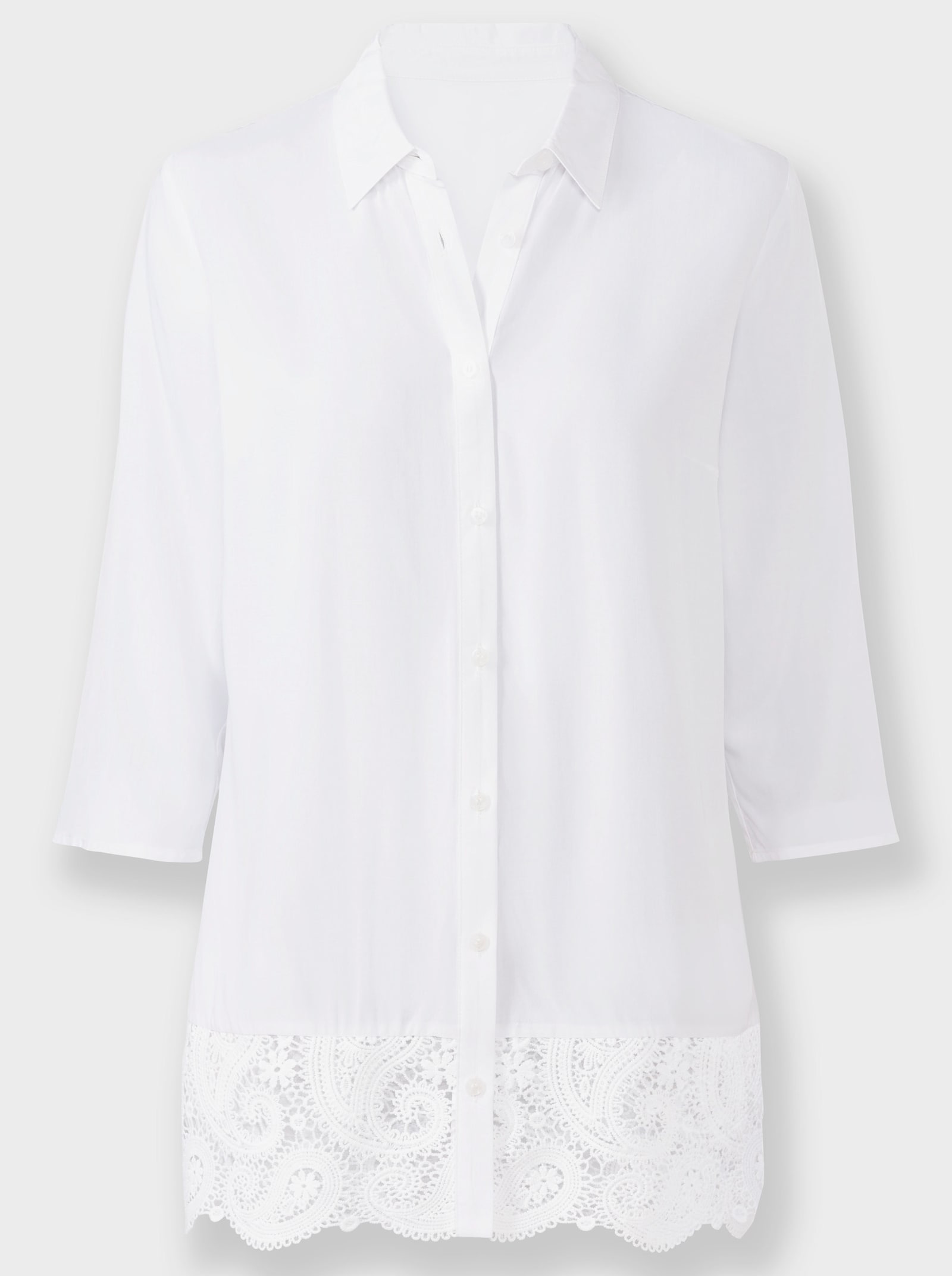 Longbluse mit Spitze am Saum - ecru