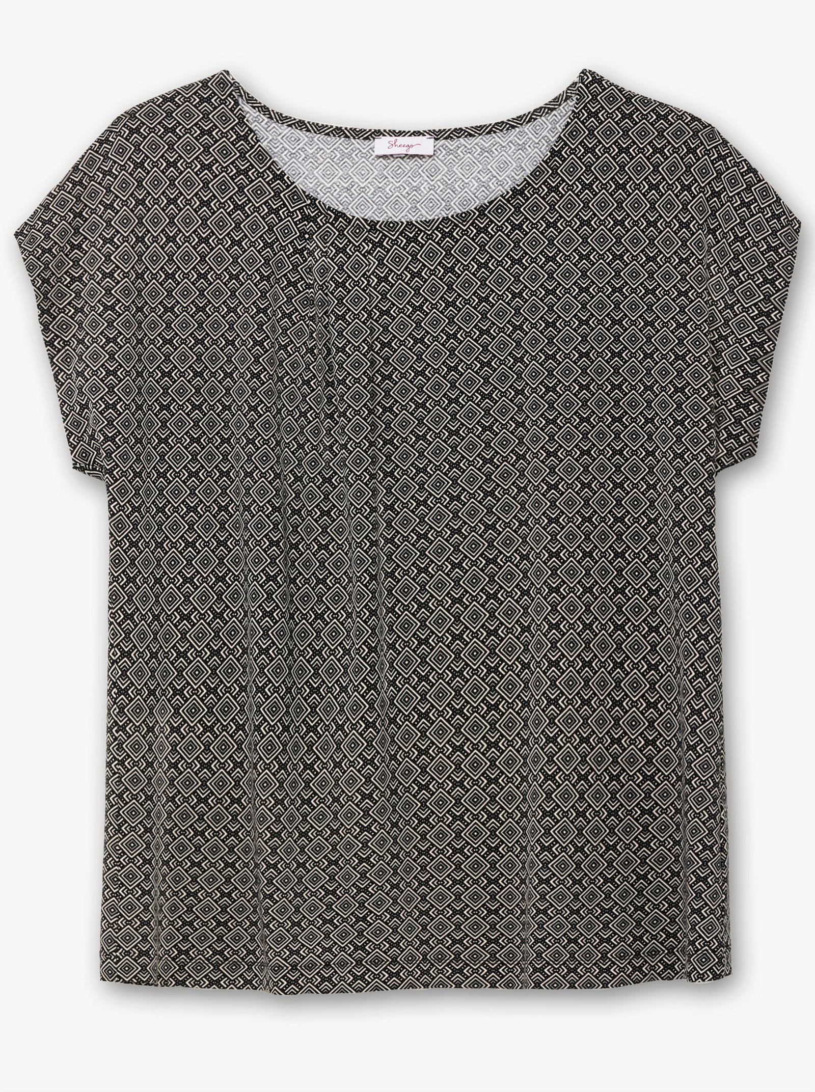 sheego Shirt met korte mouwen en grafische minimalistische print - zwart gedessineerd
