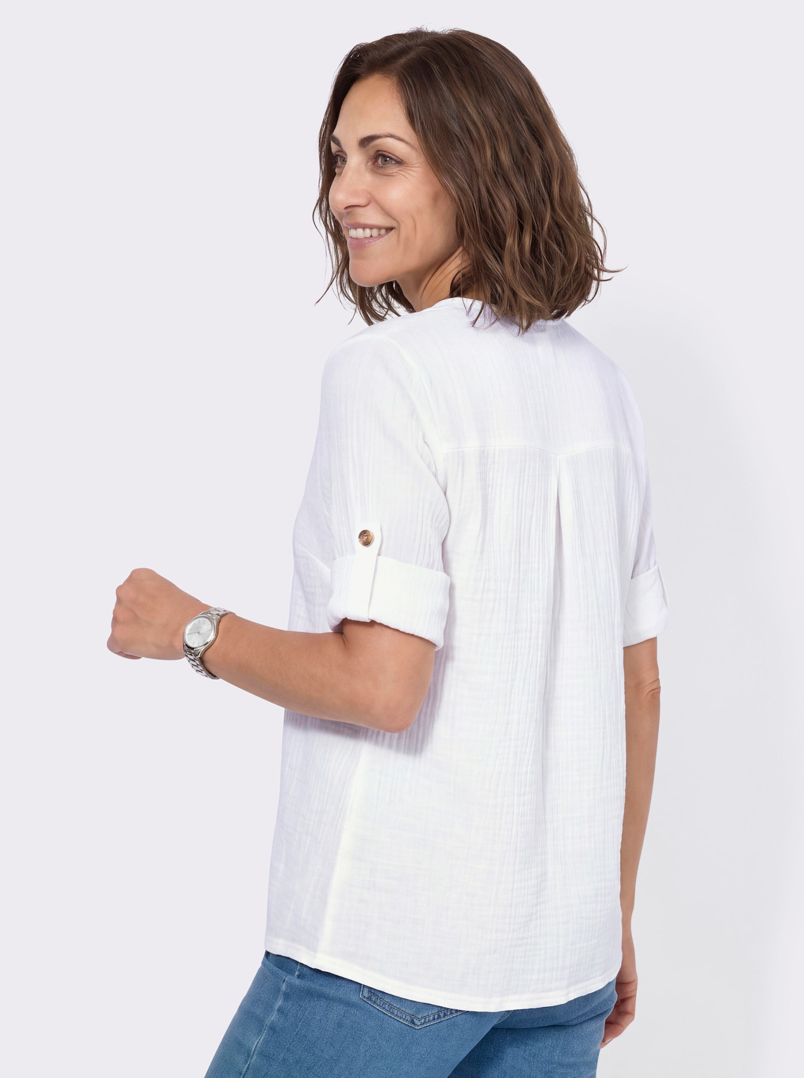 3/4-Arm-Bluse mit Krempelfunktion - weiß